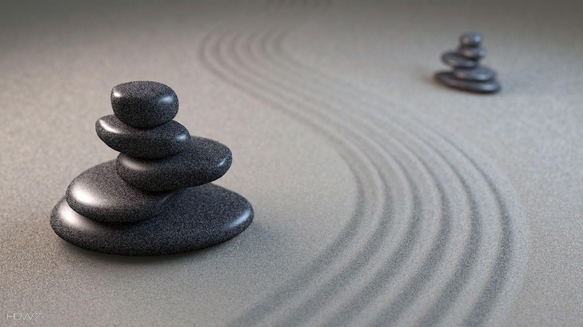 1920x1080 3D zen art sand stones pyramid lines grooves. HD wallpaper