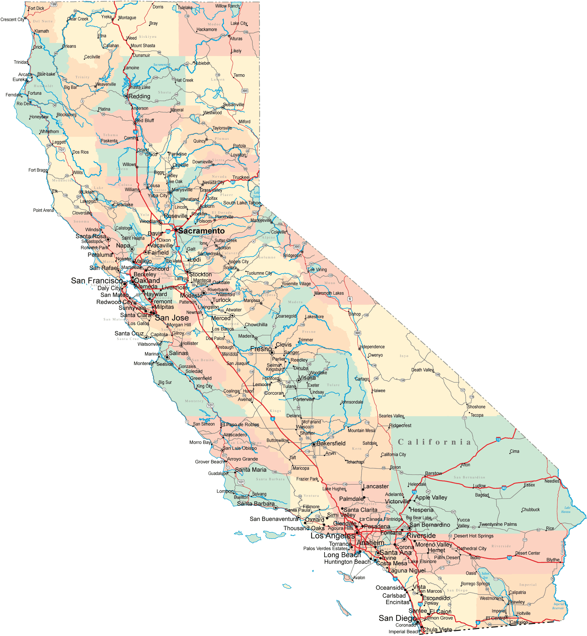 2008x2176 california cities map Large Image