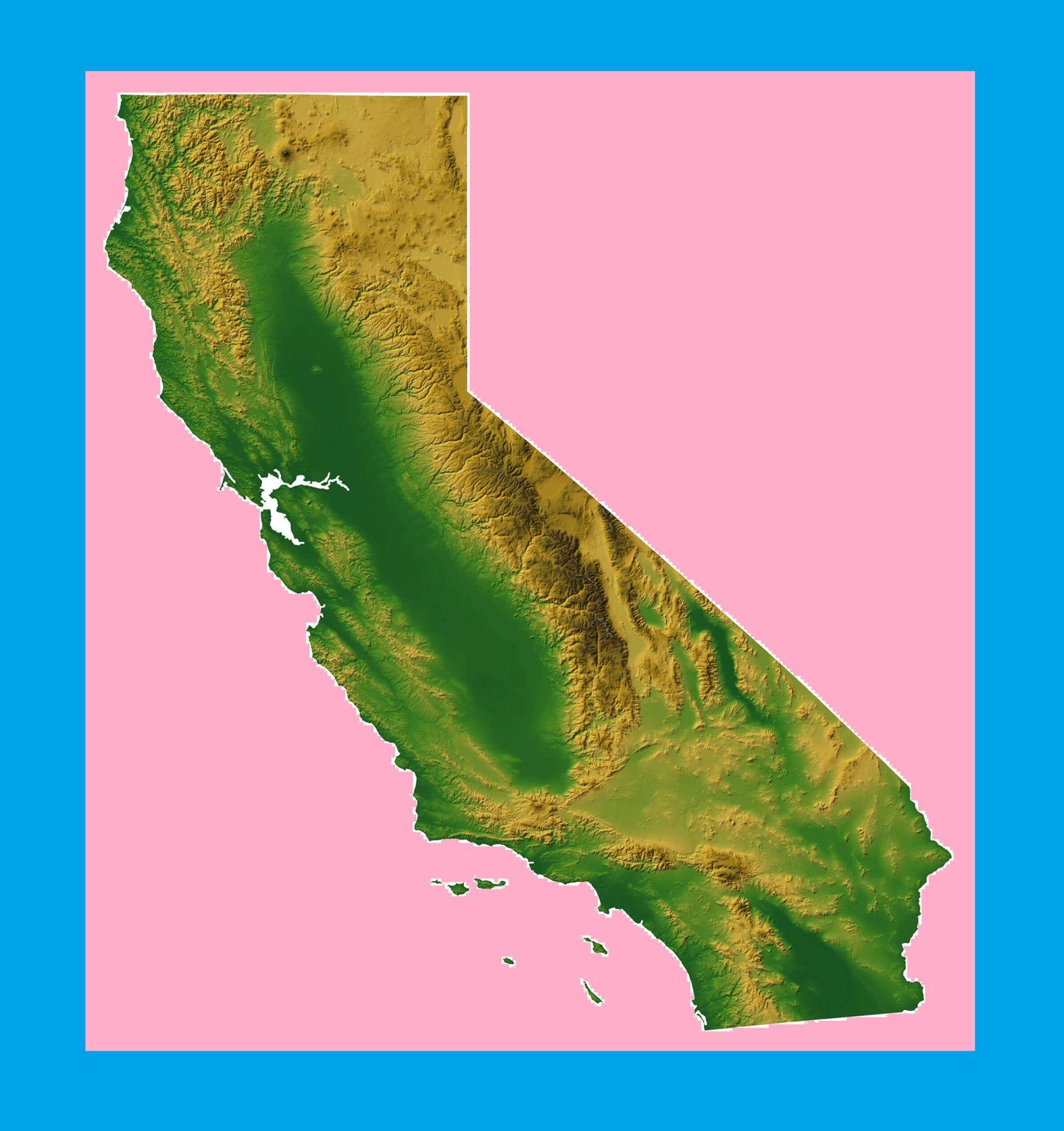 1881x2000 California Physical Map. Large Printable and Standard Map -3