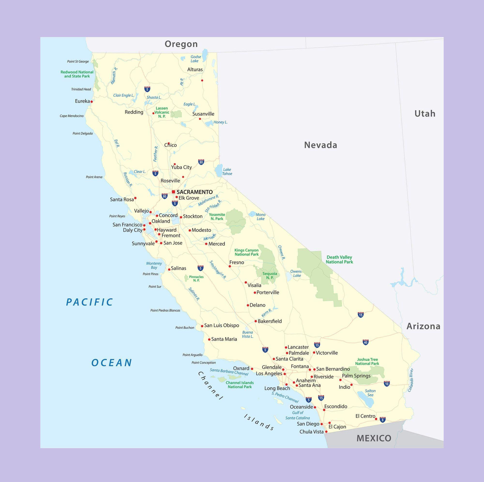2000x1993 California Physical Map. Large Printable and Standard Map