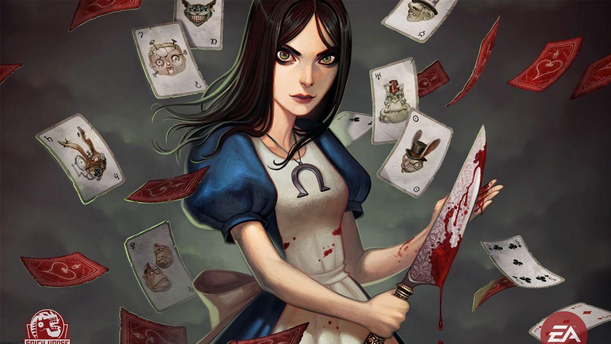 1244x700 Cards video games Alice in Wonderland knives Alice: Madness