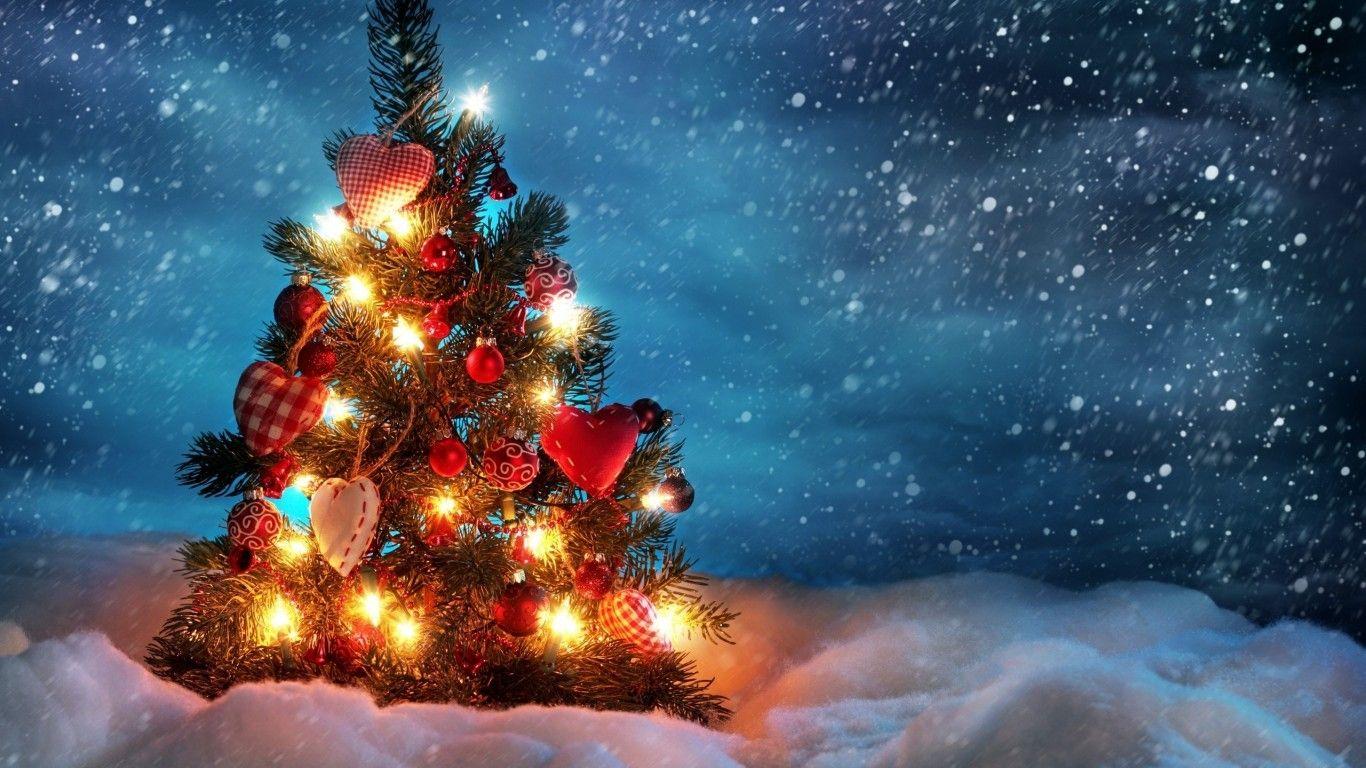 1366x768 Download 1366x768 Christmas Tree, Lights, Snow, Winter Wallpaper