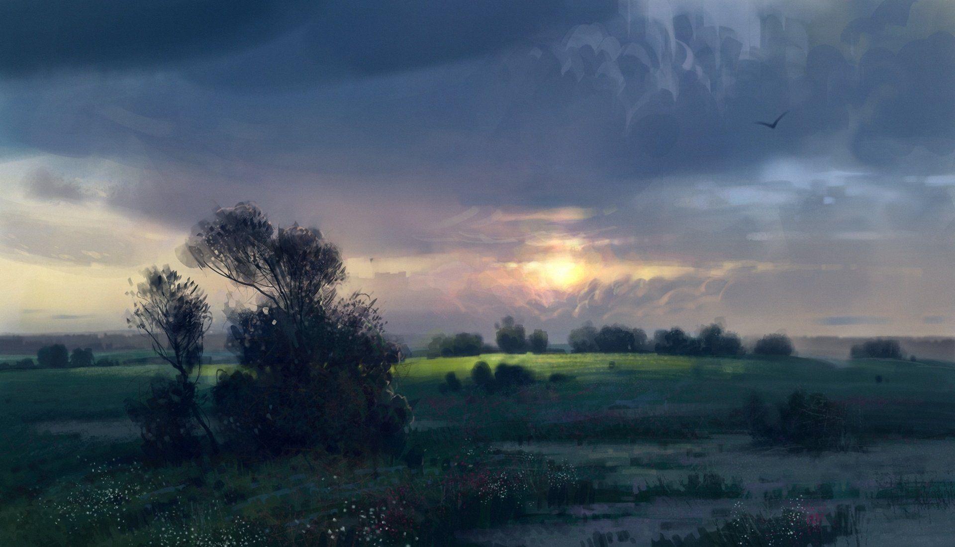 1920x1100 morning, Dawn, Drawn, Landscape Wallpaper HD / Desktop and Mobile