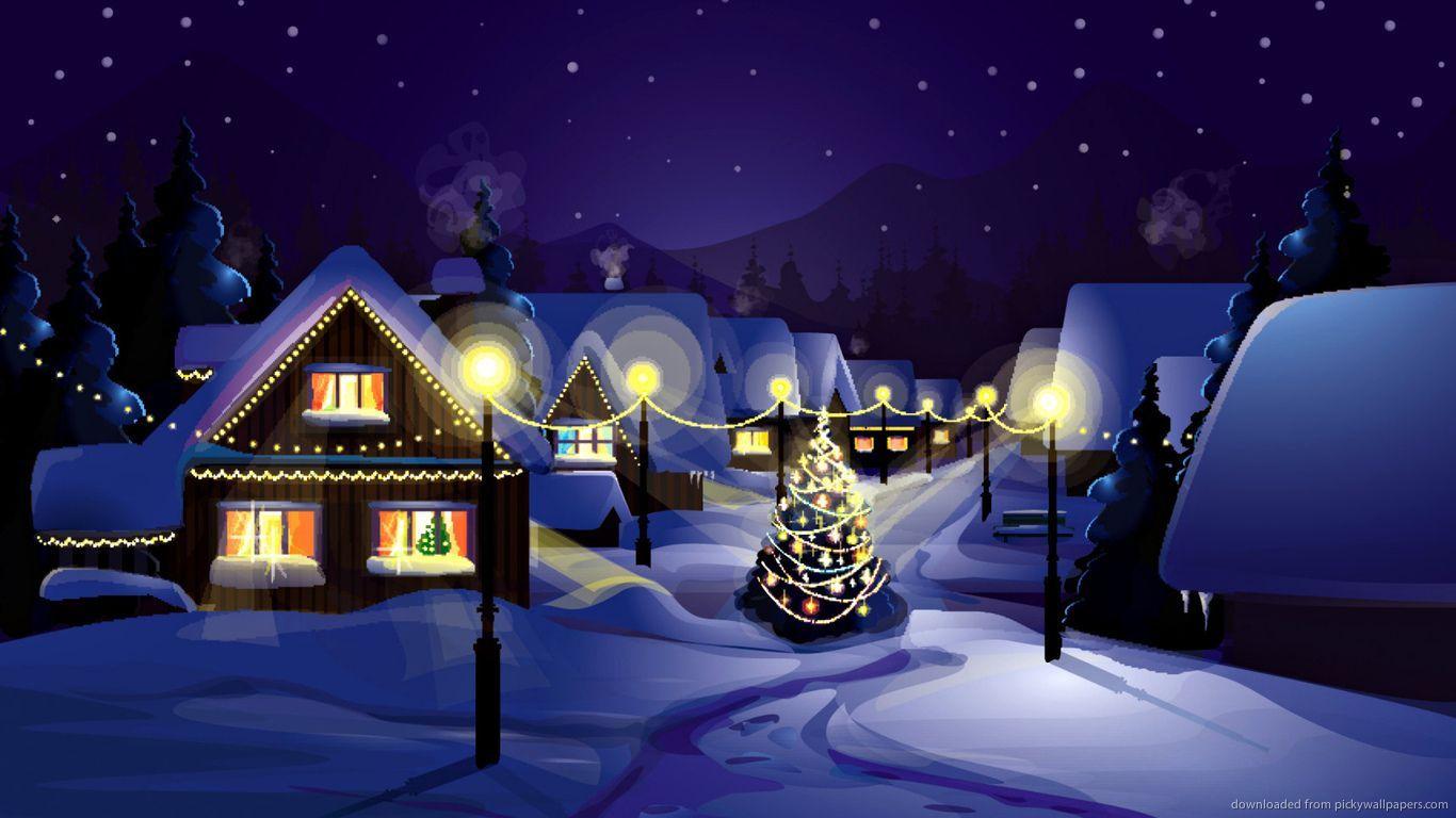 1366x768 Vector of Winter Landscape for 1366x768. Merry christmas