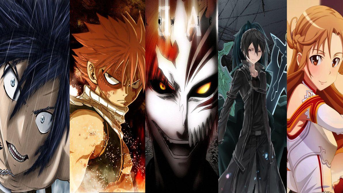 1191x670 anime wallpaper Gray, Natsu, Ichigo, Kirito, Asuna