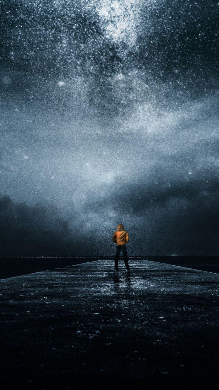 720x1280 night sky, man, stars, milky Galaxy s3 wallpaper