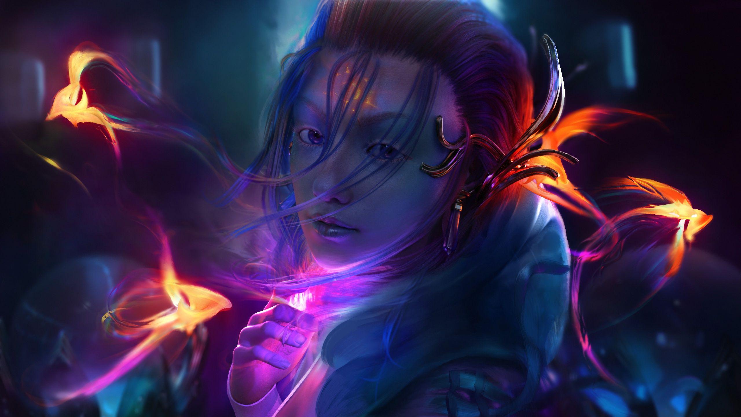 2560x1440 Neon Fairy Girl Wallpaper