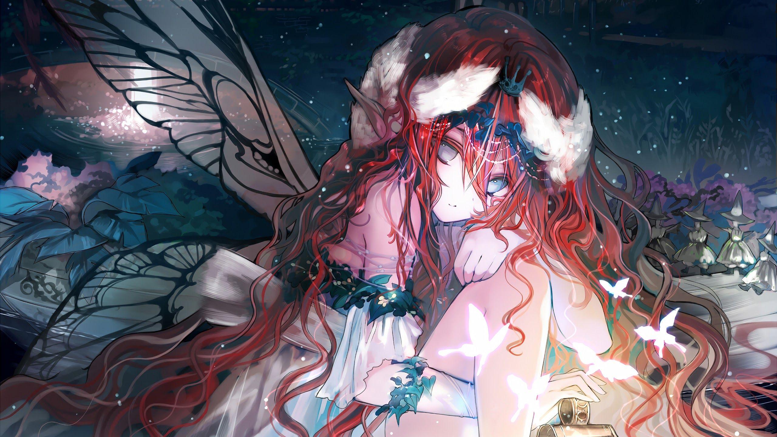 2560x1440 Fairy Anime Girl Fantasy Wings 4K Wallpaper