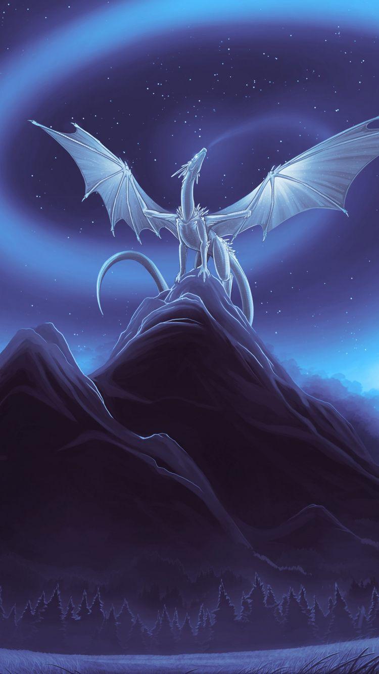 750x1334 Download White dragon, mountains, fantasy, art wallpaper, 750x iphone iPhone 8