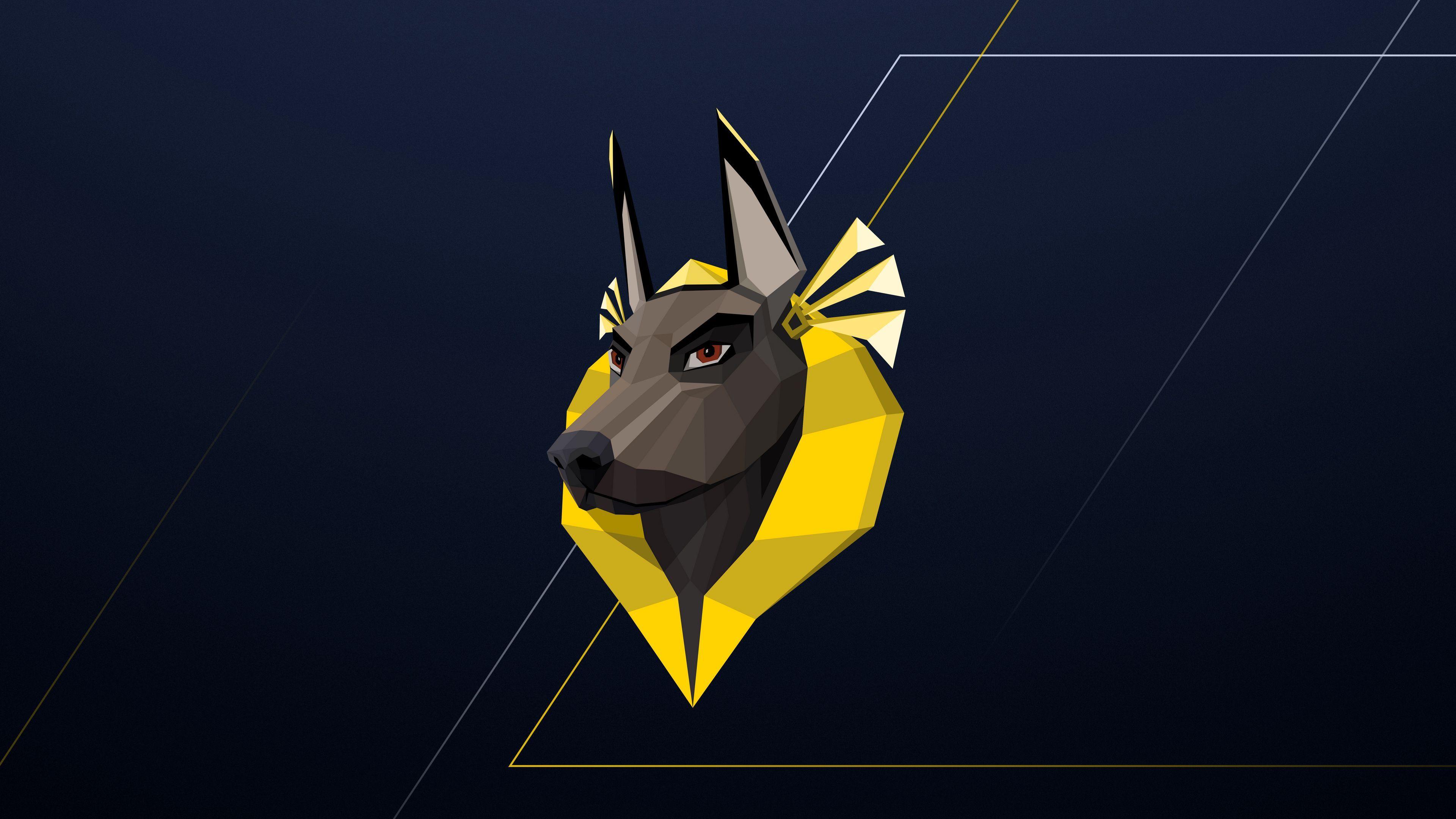 3840x2160 Download wallpaper 3840x2160 dog, pharaoh, polygon, yellow 4k uhd
