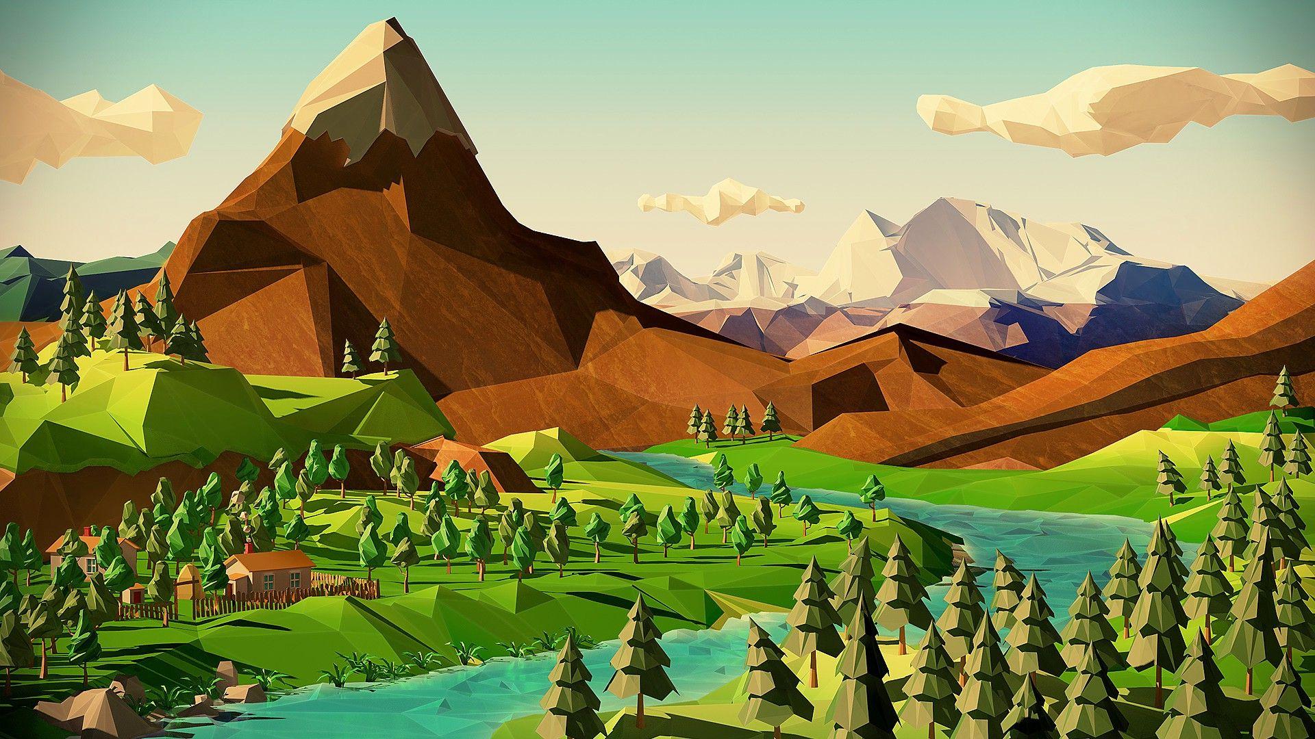 1920x1080 low Poly, Landscape, Render Wallpaper HD / Desktop and Mobile Background