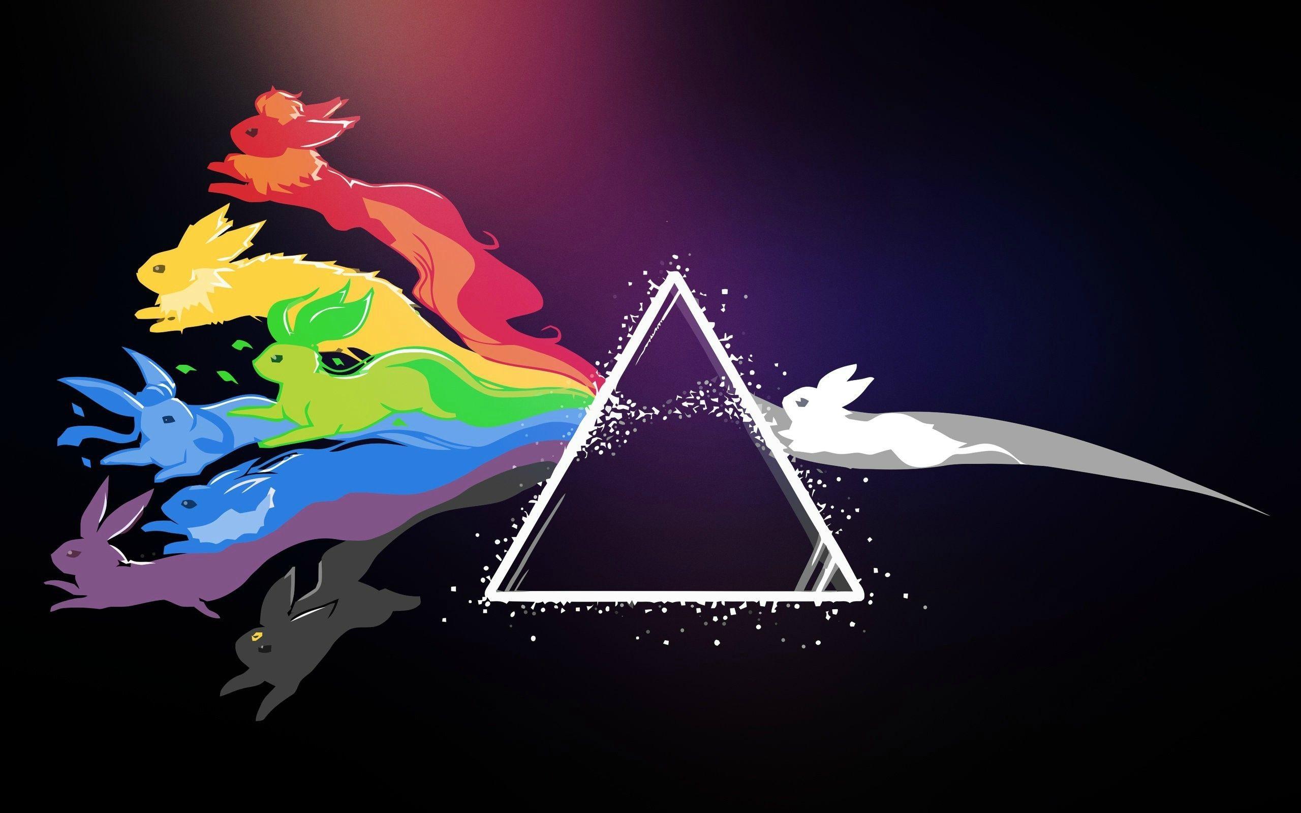 2560x1600 anime triangle rainbows pokmon eevee flareon jolteon leafeon glaceon