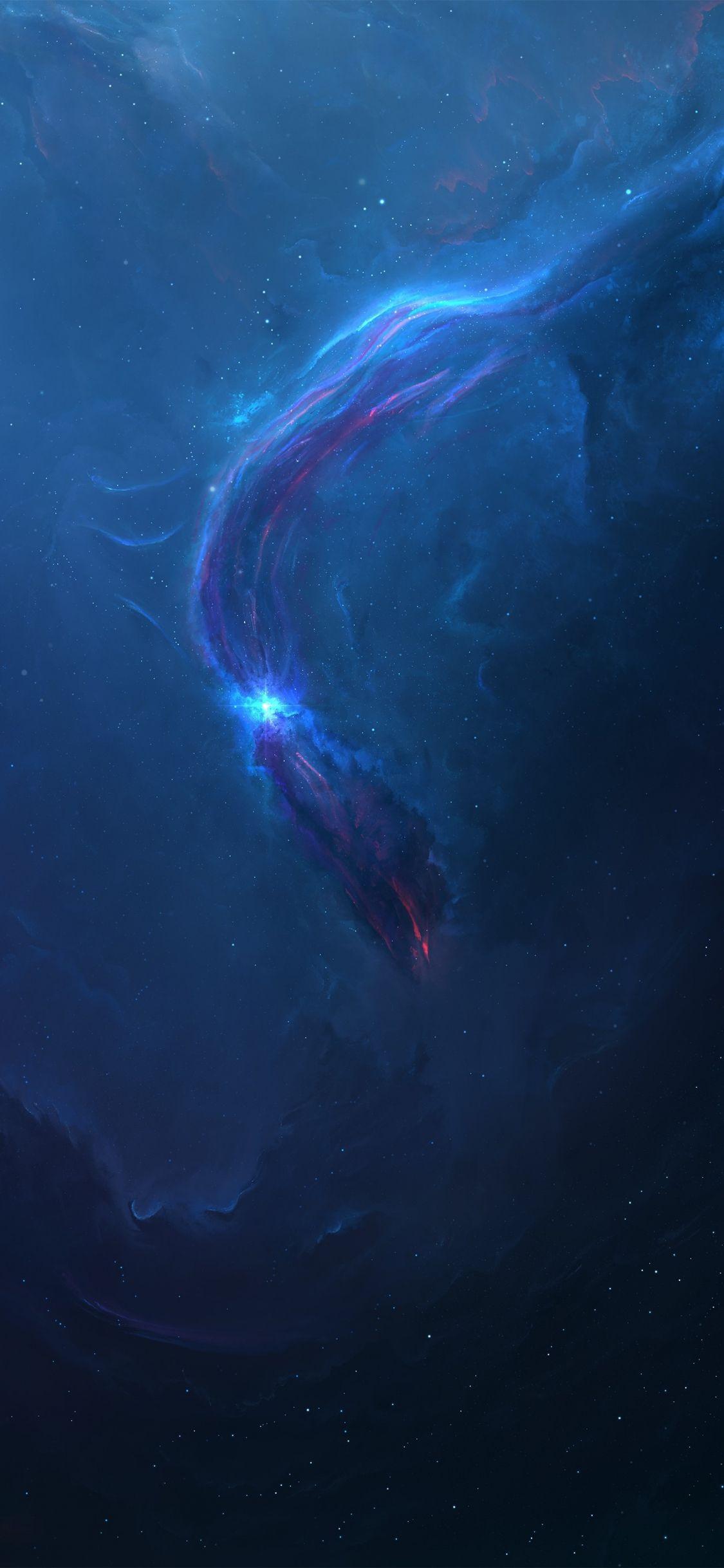 1125x2436 Download 1125x2436 wallpaper blue nebula, space, dark, clouds