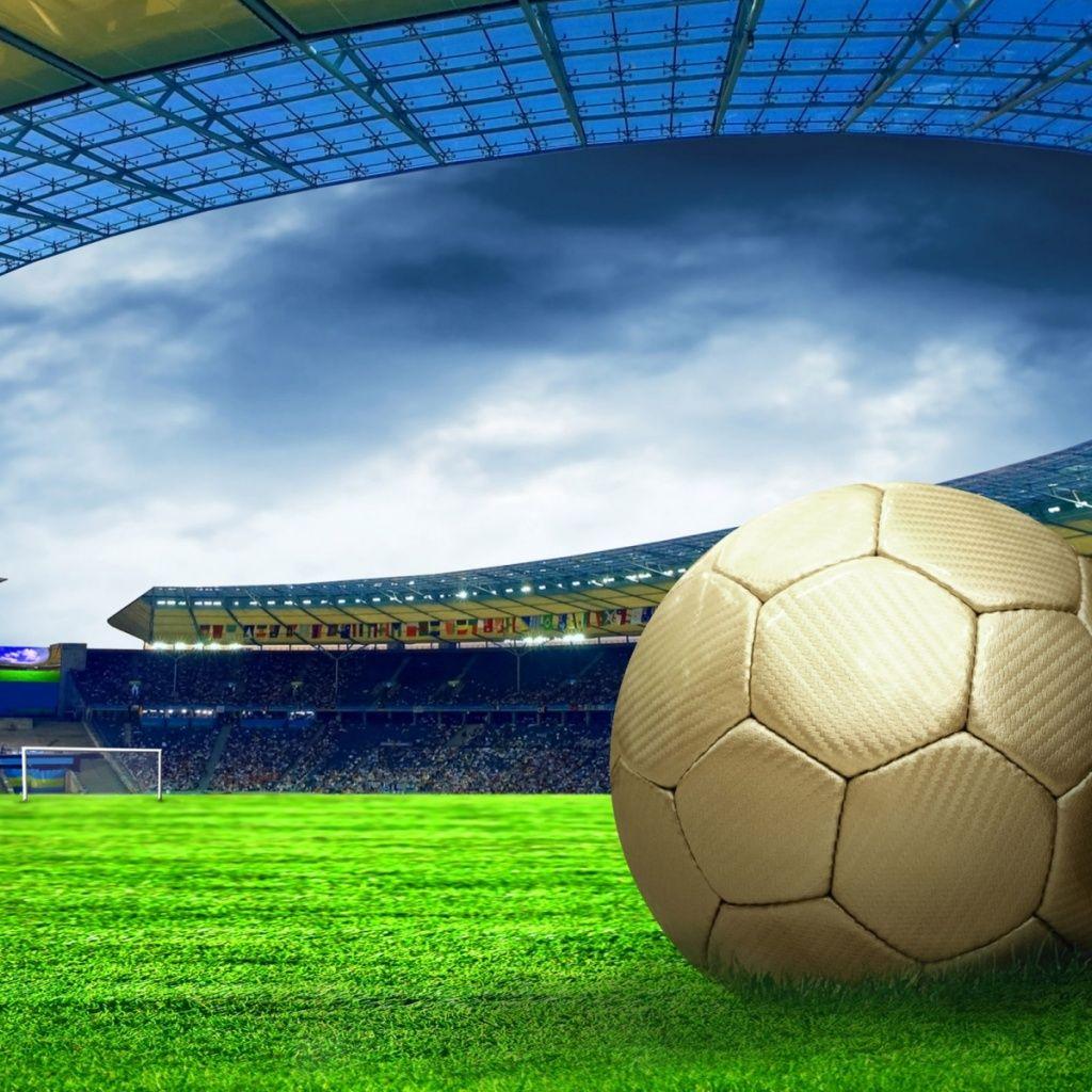 1024x1024 Soccer ball on the field desktop PC and Mac wallpaper