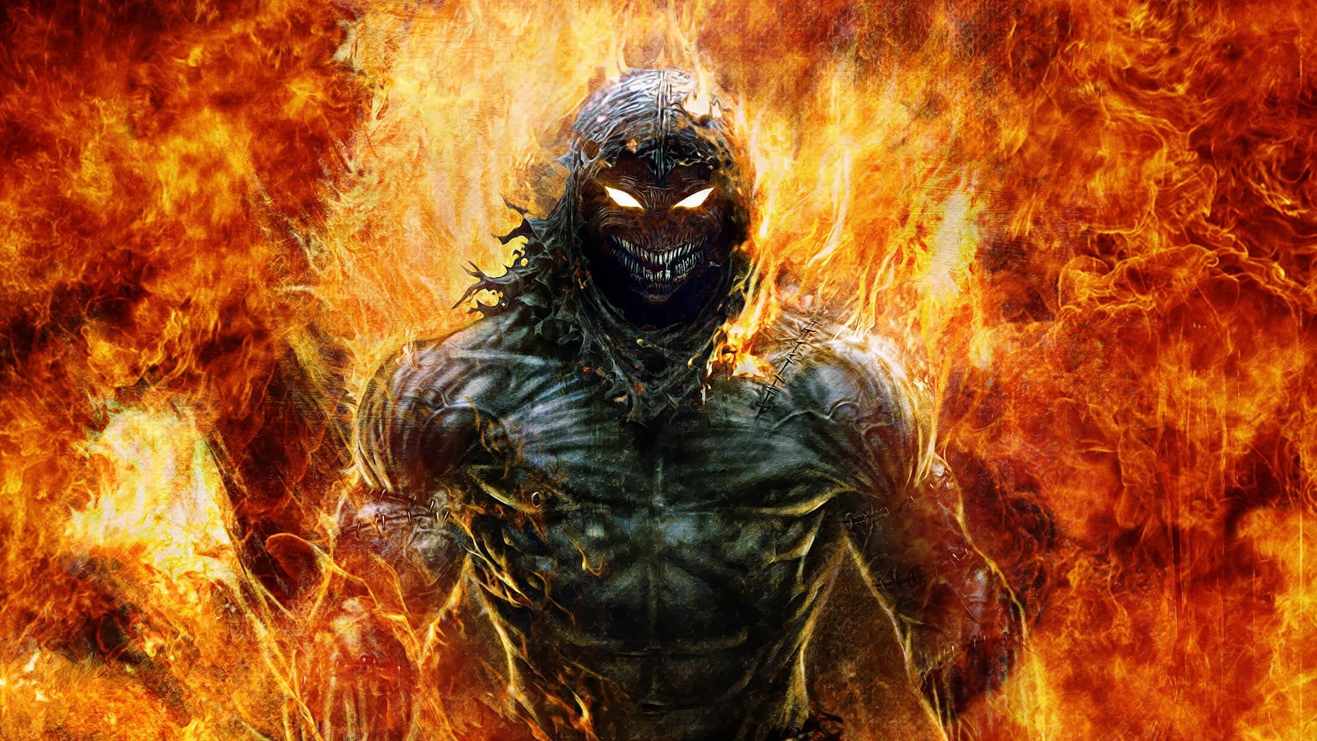 1920x1080 Monster standing in fire illustration HD wallpaper