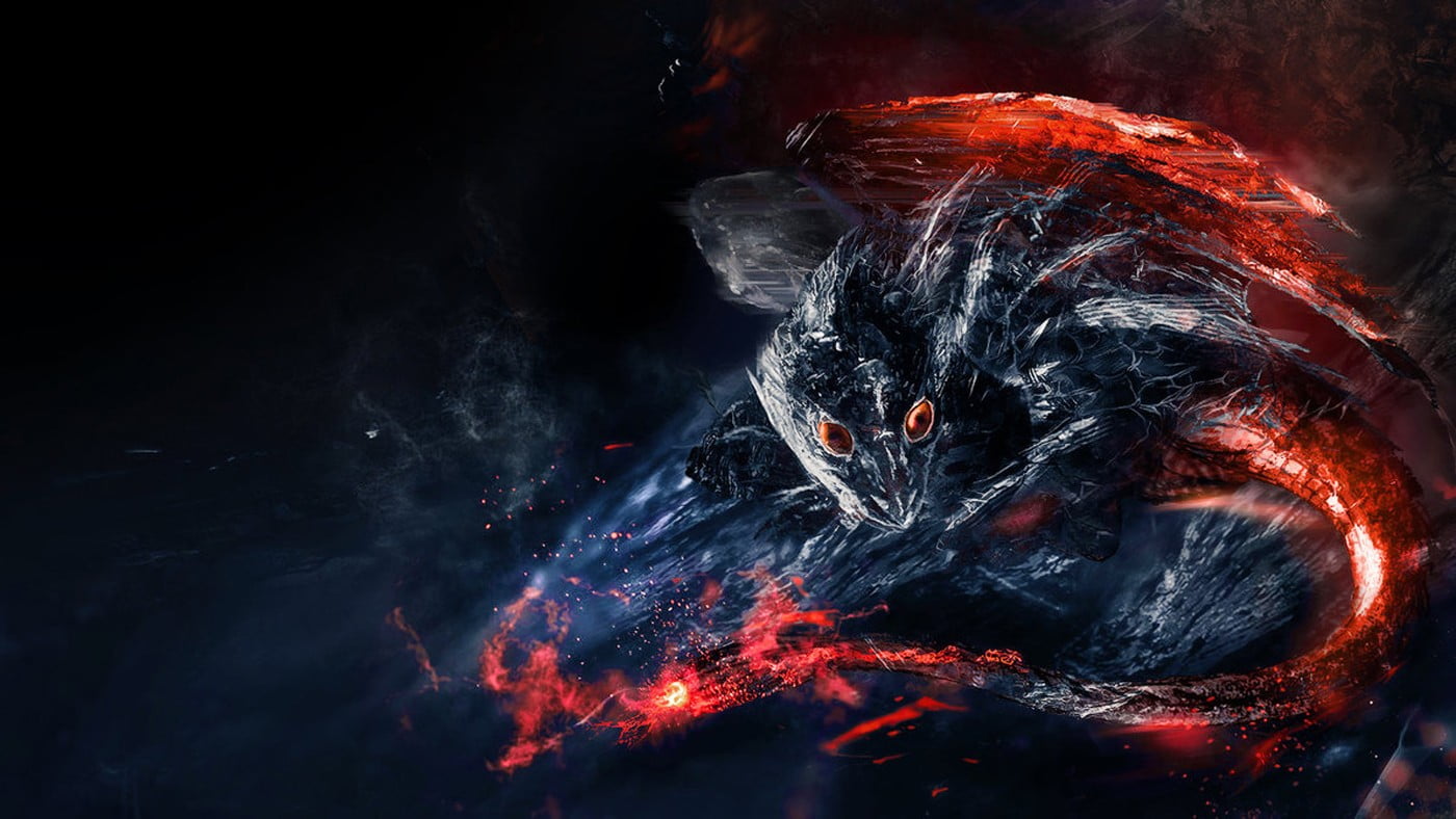 1400x788 Black and red monster digital wallpaper, fire, dragon HD wallpaper