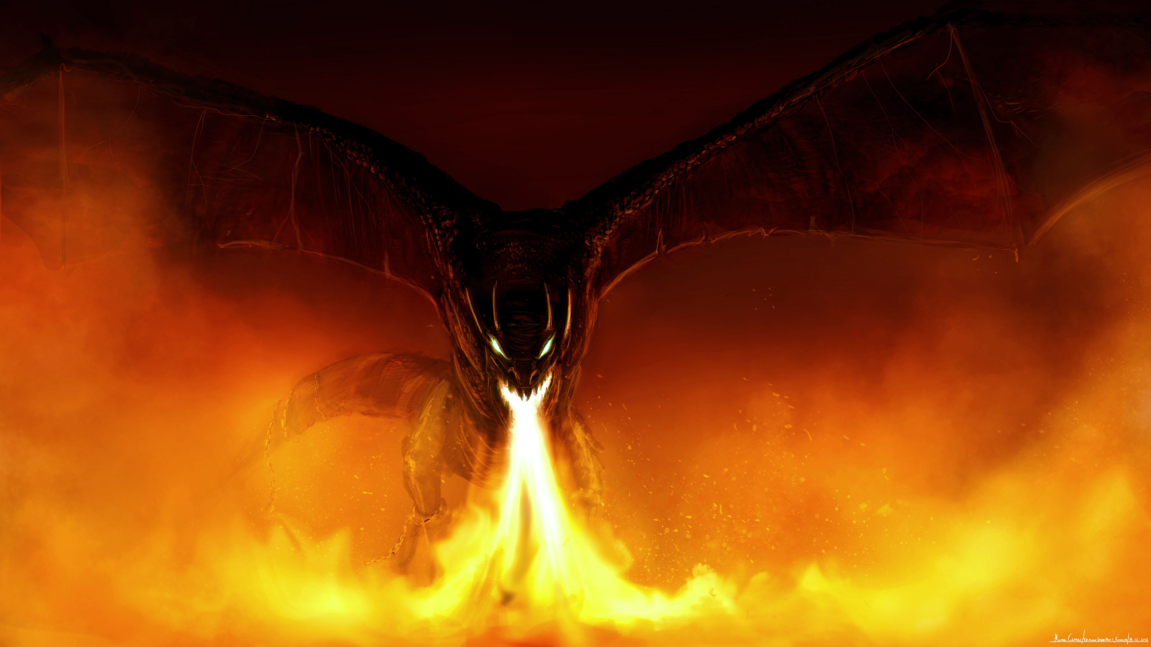 3840x2160 Desktop wallpaper: Dragon, Fantasy, Fire, Monster, Wyvern 4K free download for PC. 893441