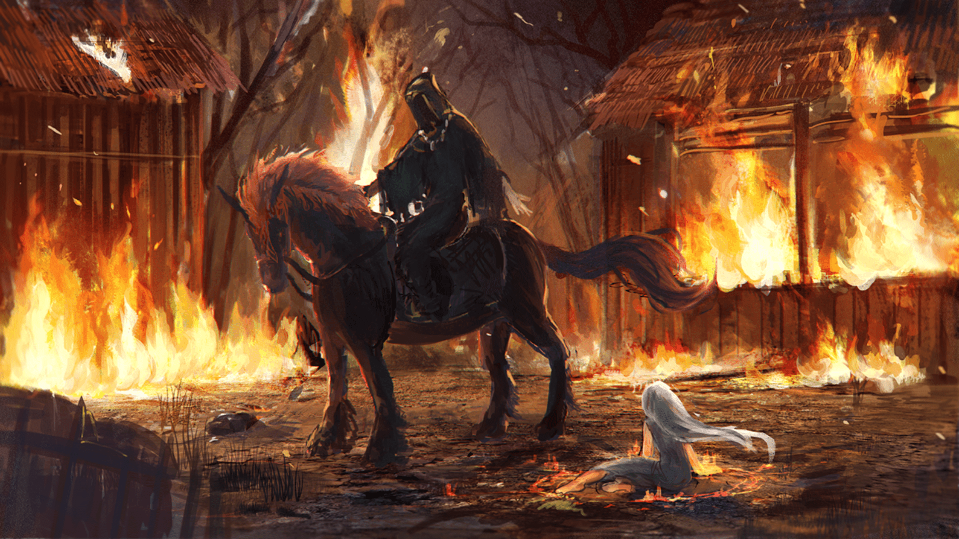 1920x1079 Fiery Monster Rider: A Dark Fantasy in Flames