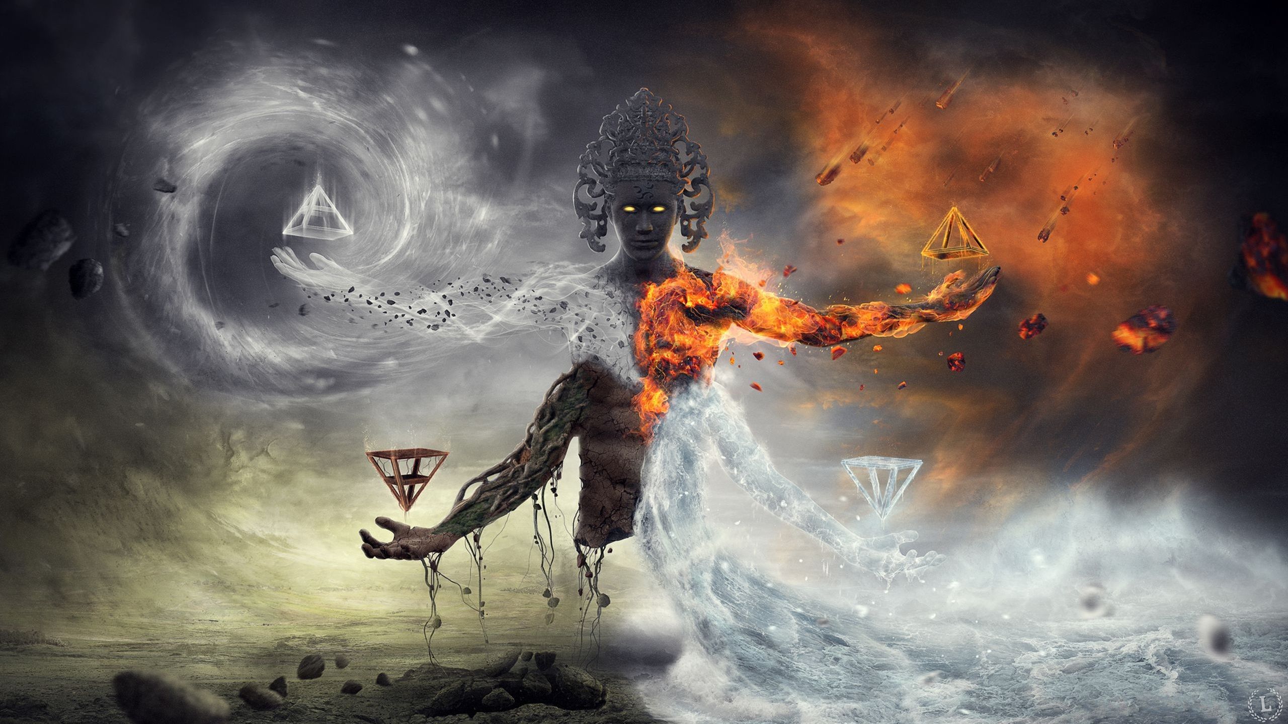 2560x1440 Wallpaper Fantasy art, monster, fire, burning, water 2560x1440 QHD Picture, Image