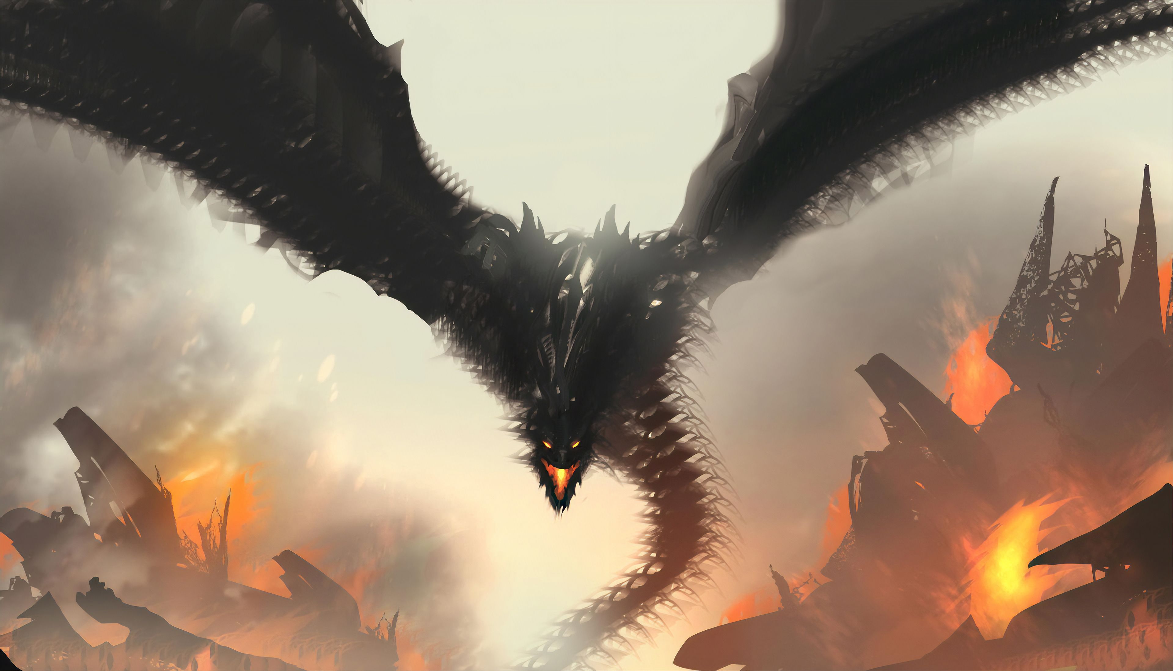 3840x2196 Desktop wallpaper: Monster, Demon, Fantasy, Dragon, Fire 4K free download for PC. 947168