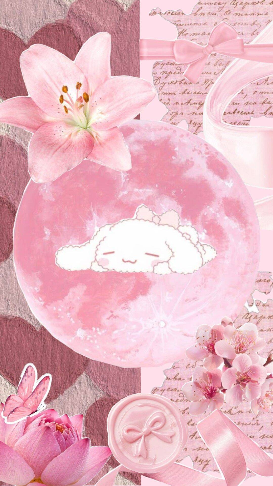 1080x1920 Cinnamoroll Pink Wallpaper with Flowers for Phone & iPhone