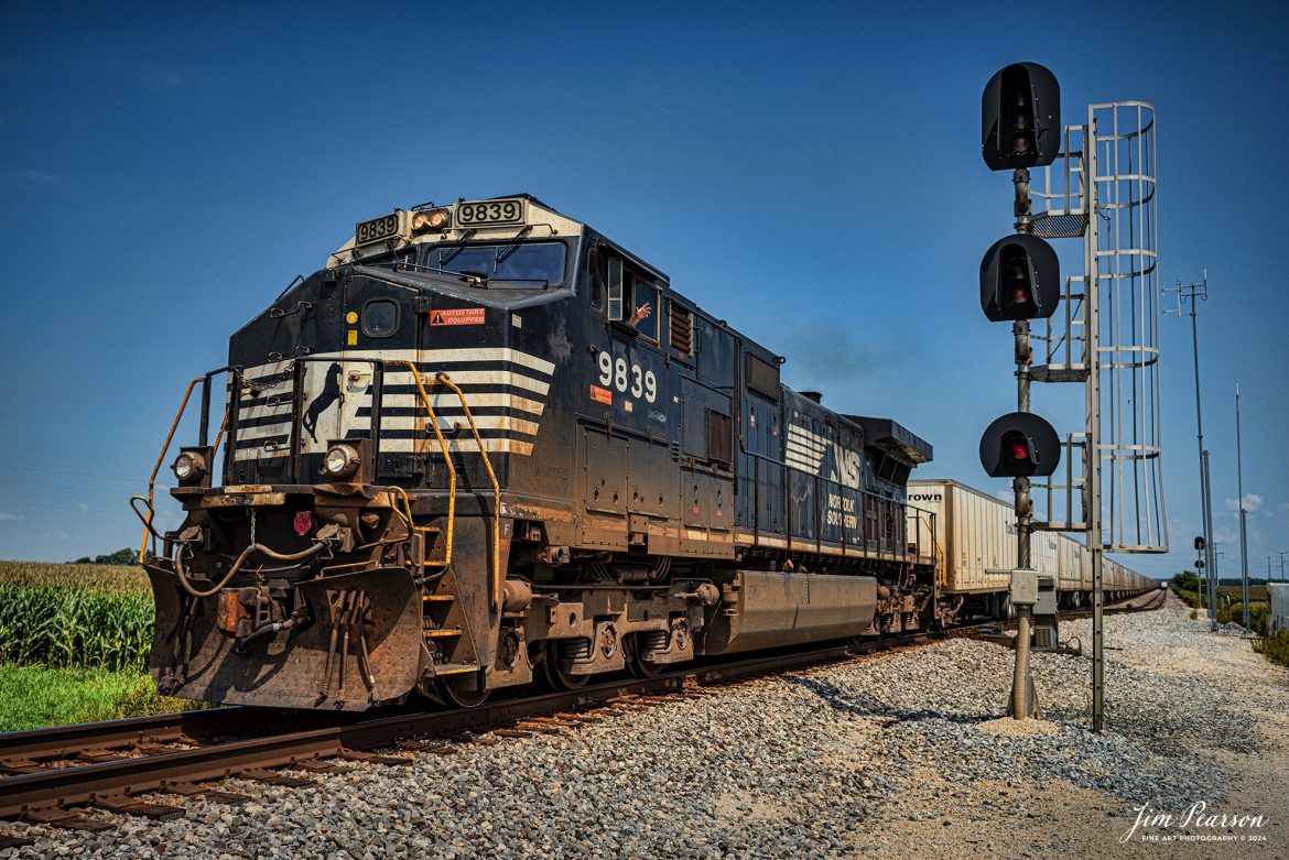 1170x781 Norfolk Southern 9839 leads Triple Crown RoadRailer train NS 255 westbound as the conductor gives a friendly wave