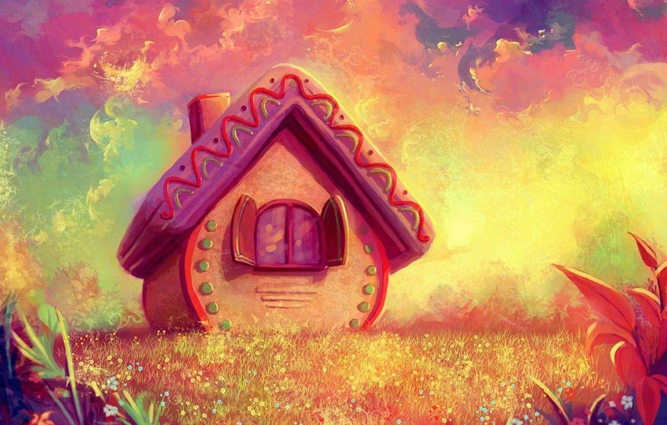 1332x850 Wallpaper Graphics, Fairy Forest, Fairy House, Yellow Pink