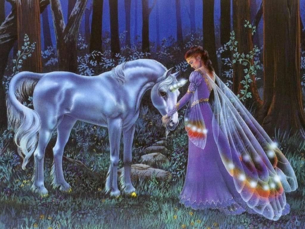 1024x768 Fairy And Unicorn Wallpaper