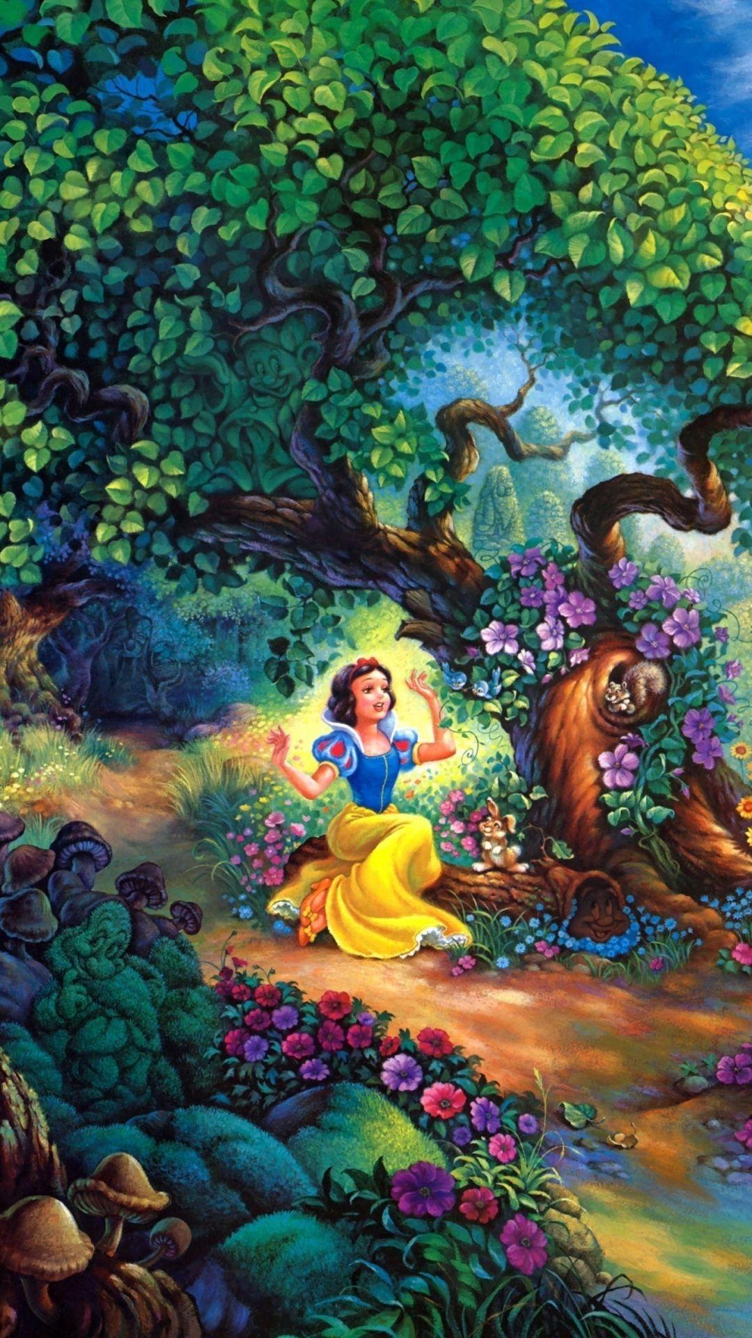1080x1920 Snow White Fairy Forest Trees House iPhone 8 Wallpaper Free Download