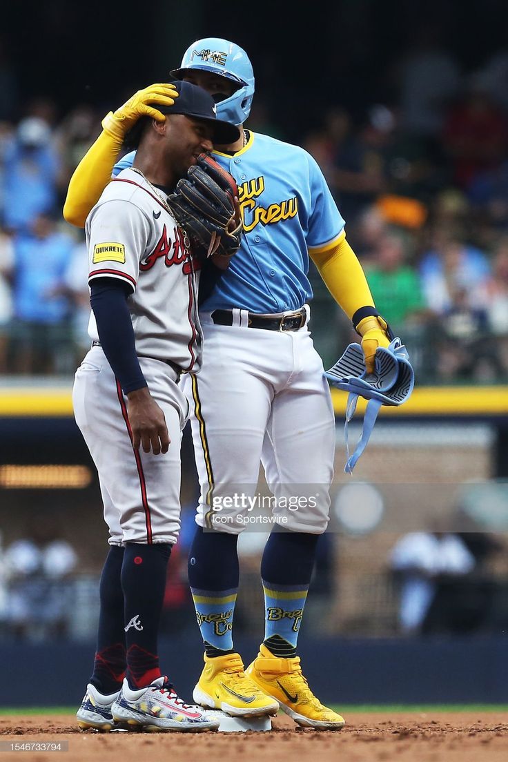 736x1104 Milwaukee Brewers catcher William Contreras hugsAtlanta Braves. News Photo