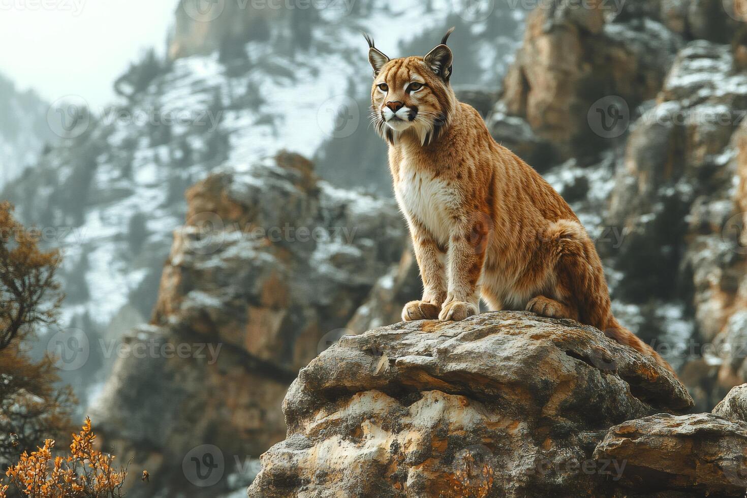 1470x980 Iberian lynx sitting on a rock in the mountains