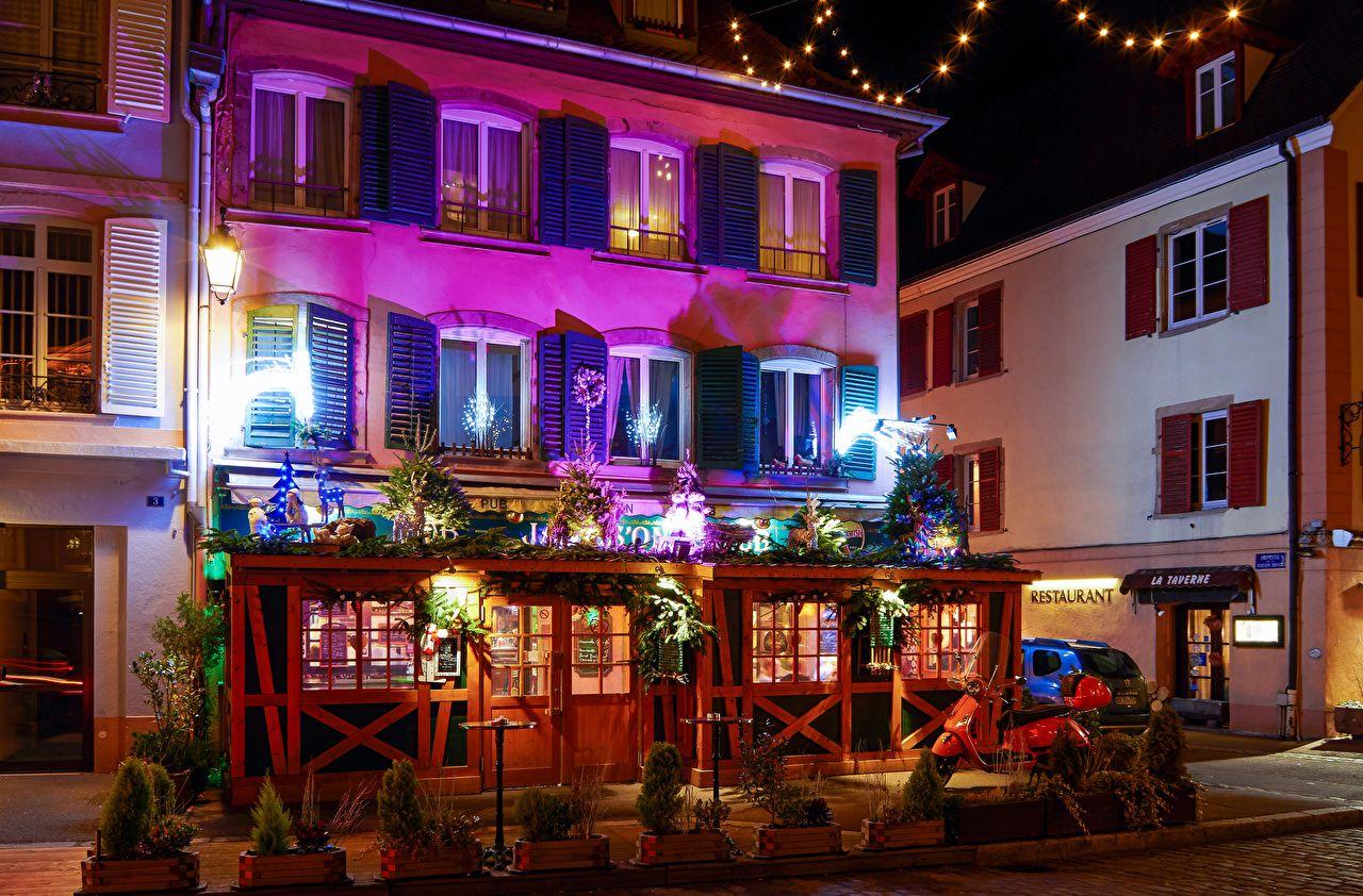 1280x842 Desktop Wallpaper France New year Colmar Fairy lights Street lights
