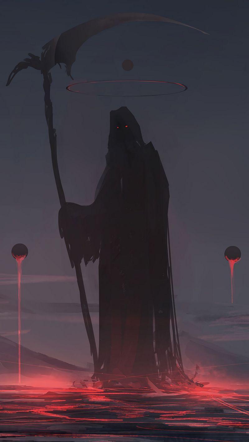 800x1420 Download wallpaper 800x1420 grim reaper, silhouette, mantle, dark