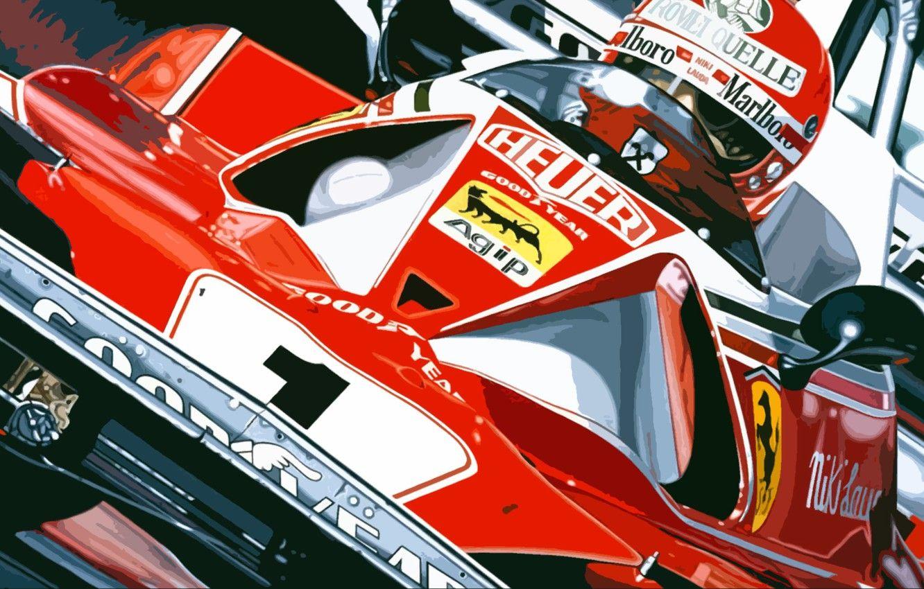 1332x850 Wallpaper ferrari, vintage, art, formula one, nikki lauda image