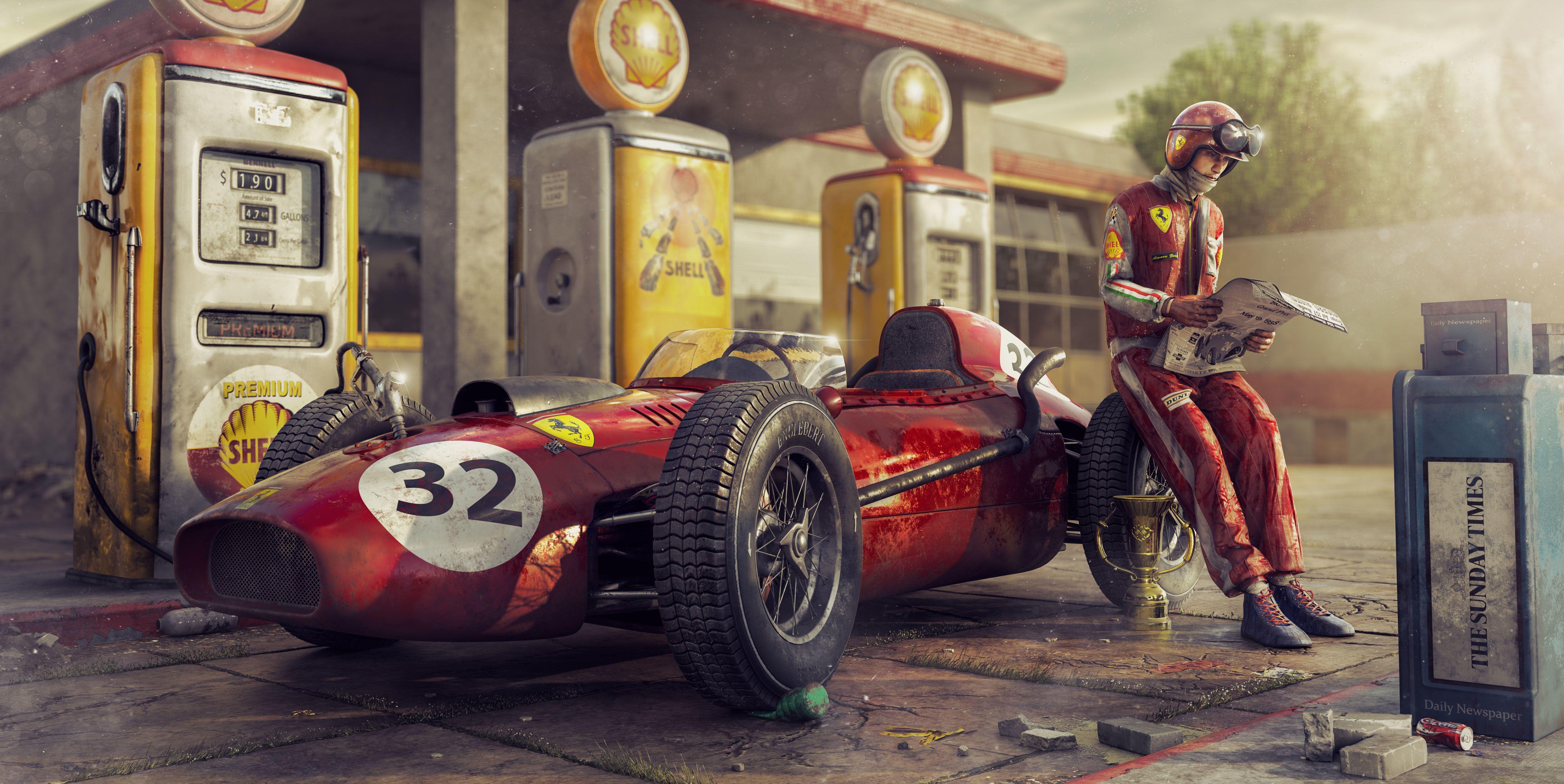 5000x2508 Going Home After Work by Amaru Zeas. TransportD. CGSociety. Car wallpaper, Racing, Red car