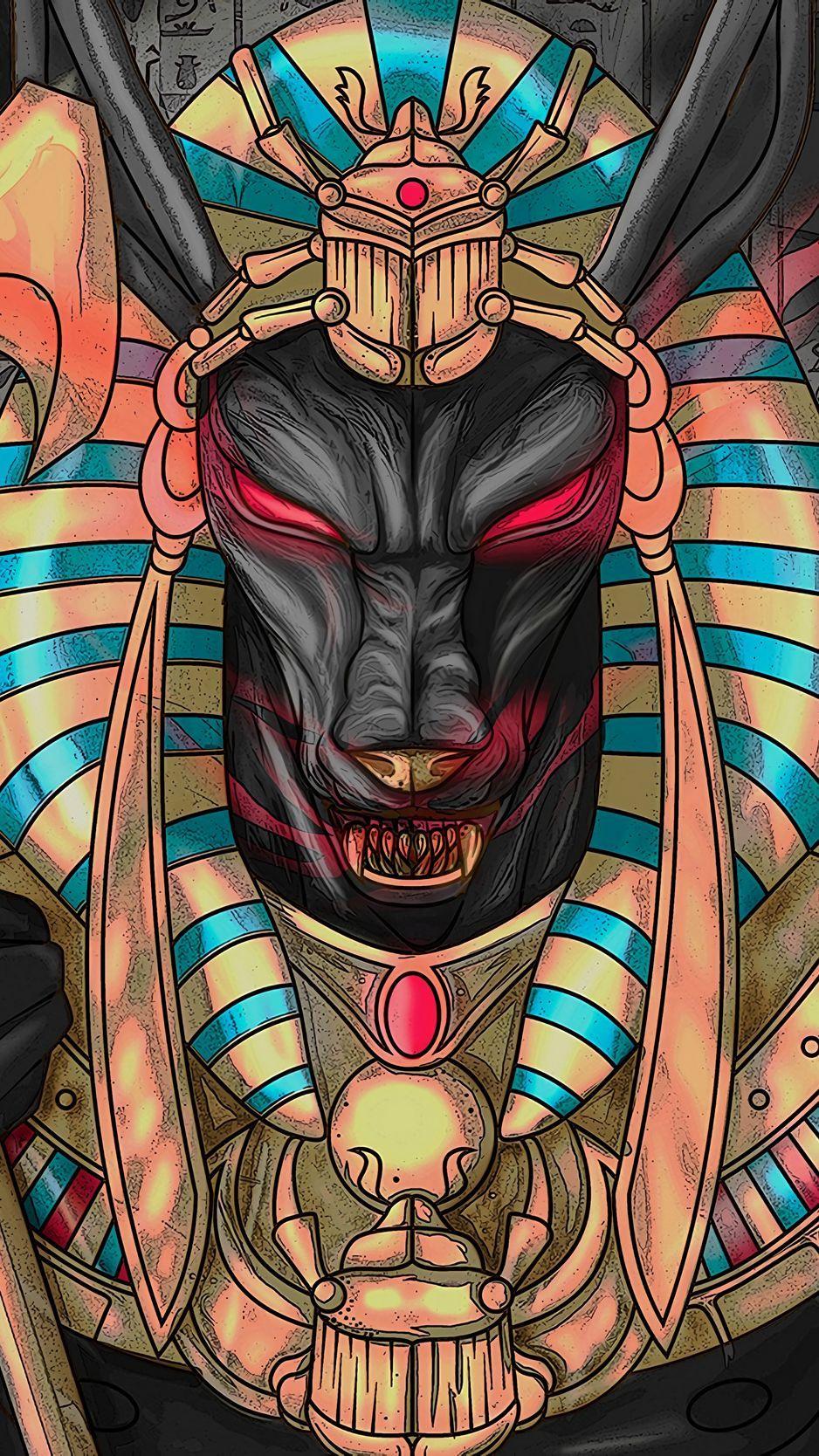 938x1668 Download wallpaper 938x1668 wolf, pharaoh, art, ancient egypt