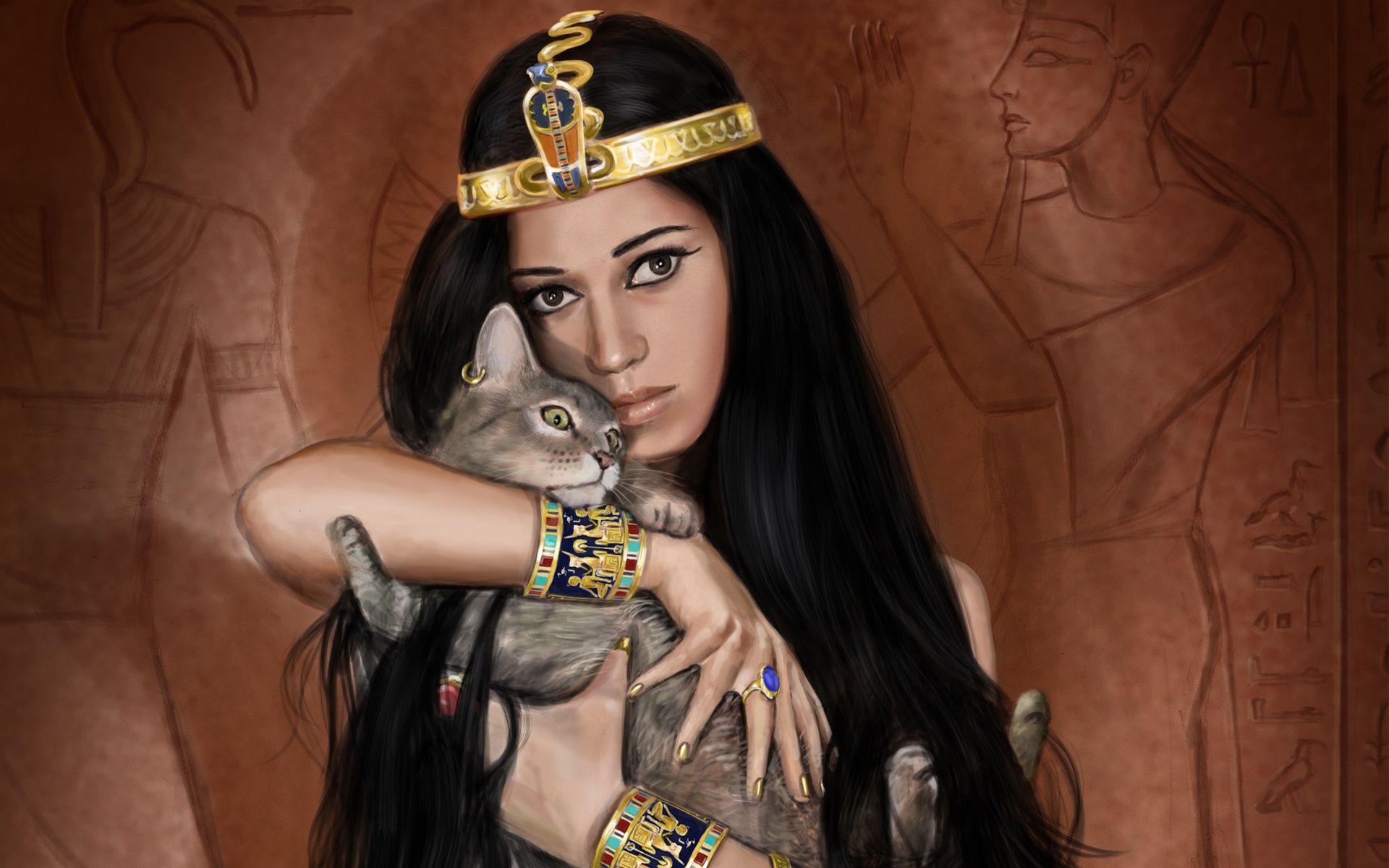 1920x1200 Woman Egyptian Jewelry Kitty wallpaper. Woman Egyptian Jewelry
