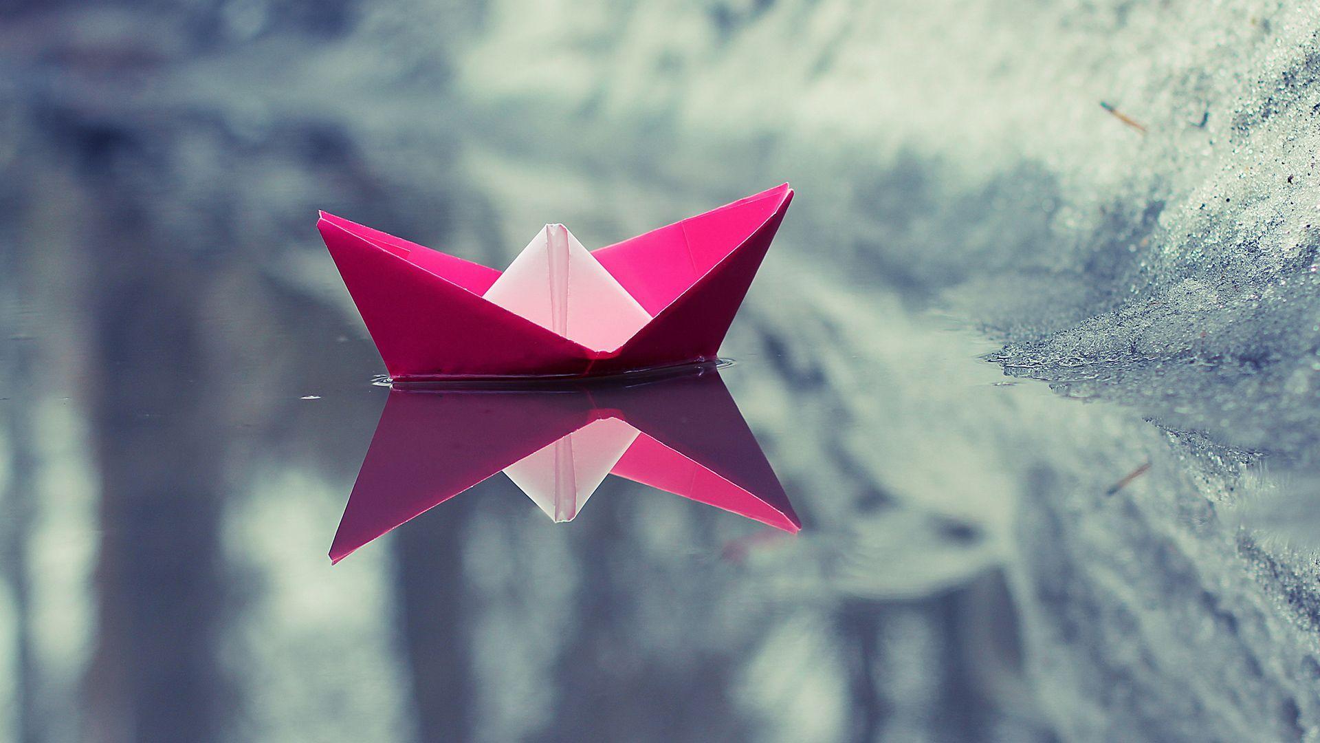 1920x1080 Paper Boat Pink Water Reflection HD Wallpaper, Image, Photos