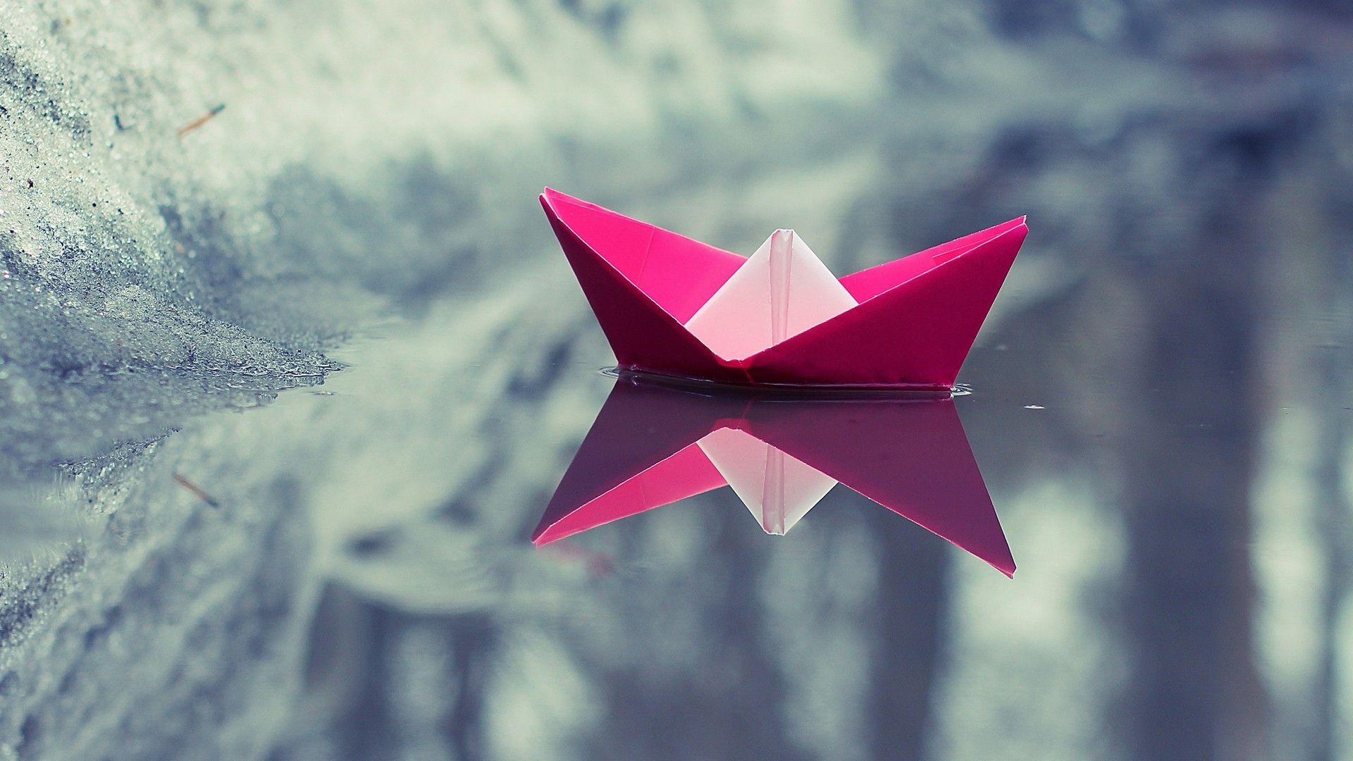 1920x1080 boat, Paper Boats, Water, Ice, Reflection, Nature, Lake, Origami