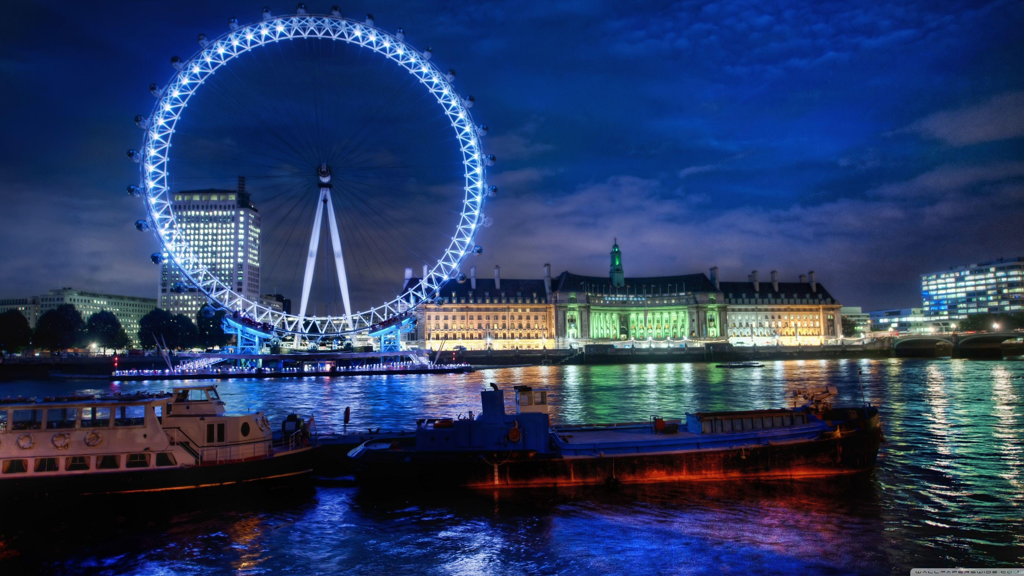 3554x1999 The London Eye At Night Ultra HD Desktop Background Wallpaper