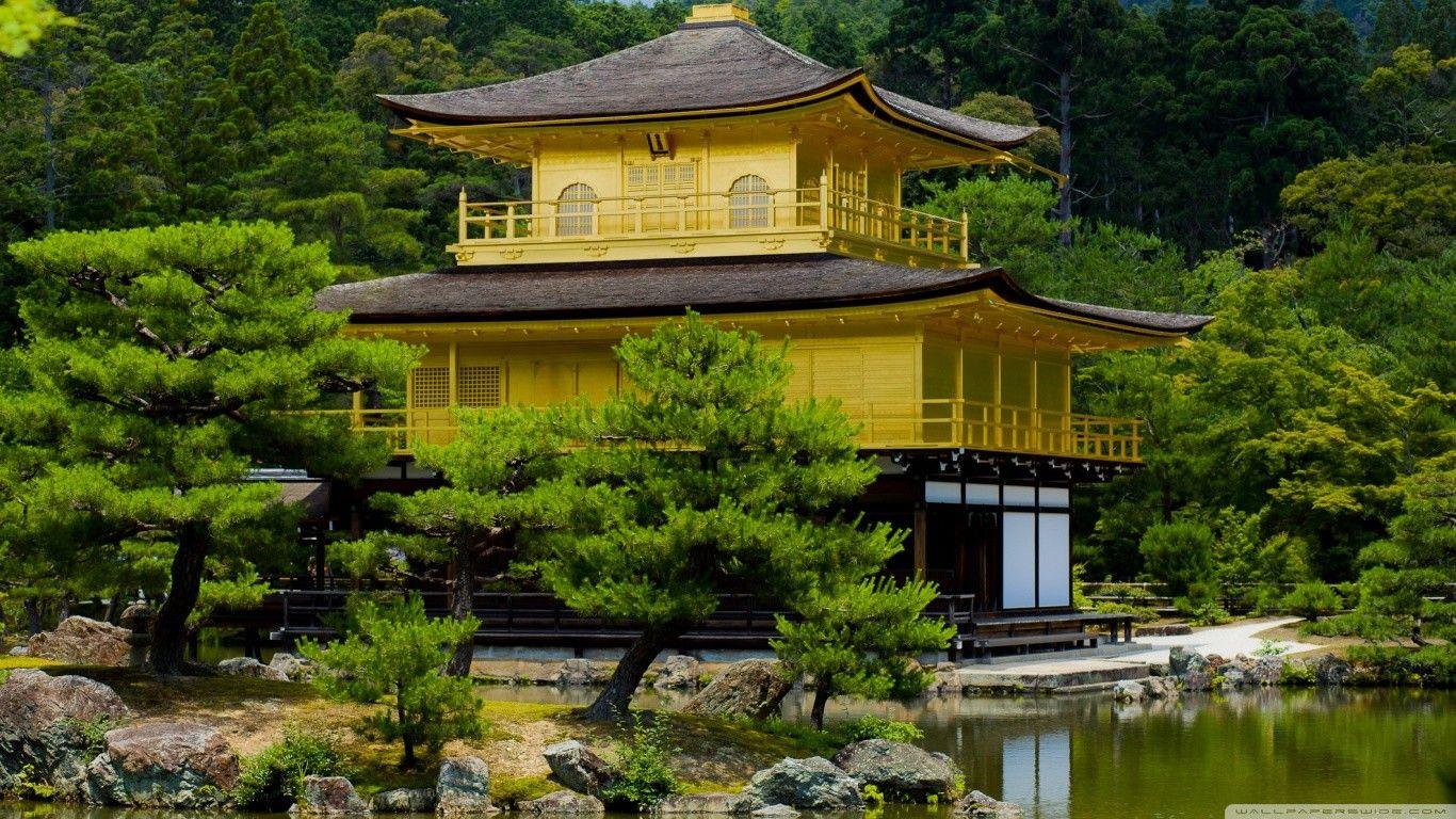 1366x768 Ancient: Kinkaku Ji Kyoto Japan Lake Temple Pavilion Ji Golden