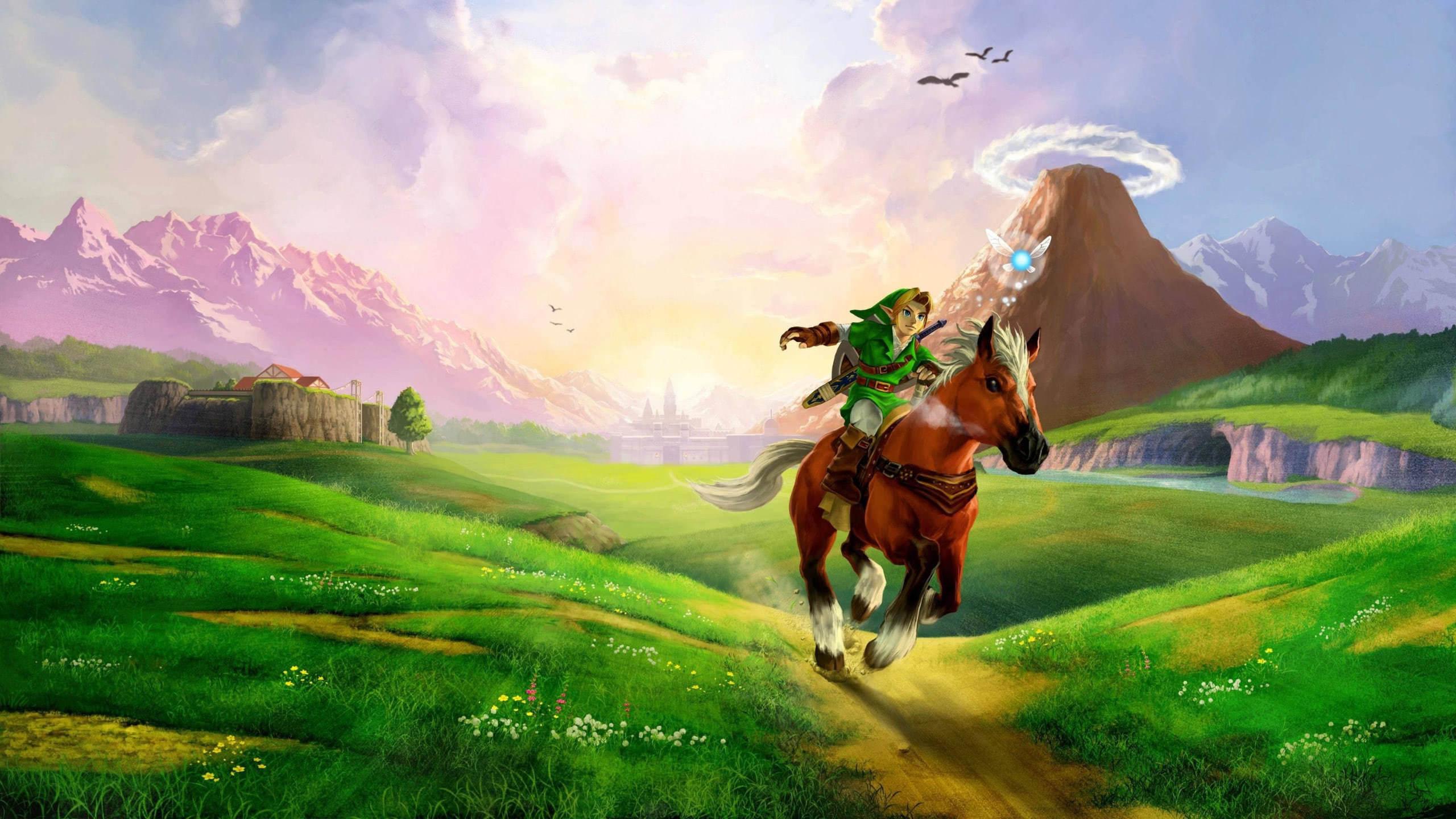 2560x1440 Zelda Ocarnia Of Time Link Riding Horse WQHD 1440P Wallpaper
