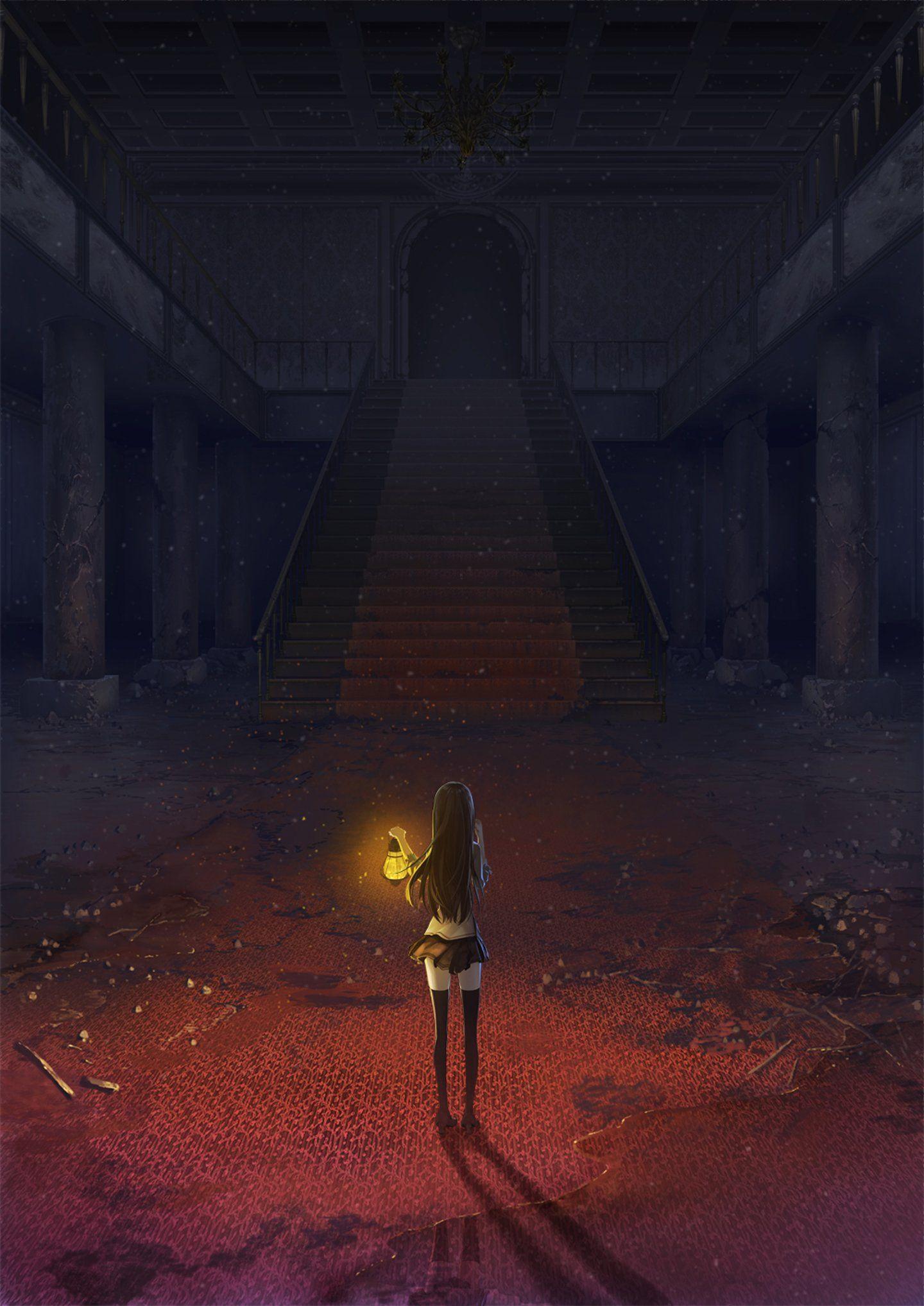 1440x2036 Anime alone girl dark ruins lanb wallpaperx2036