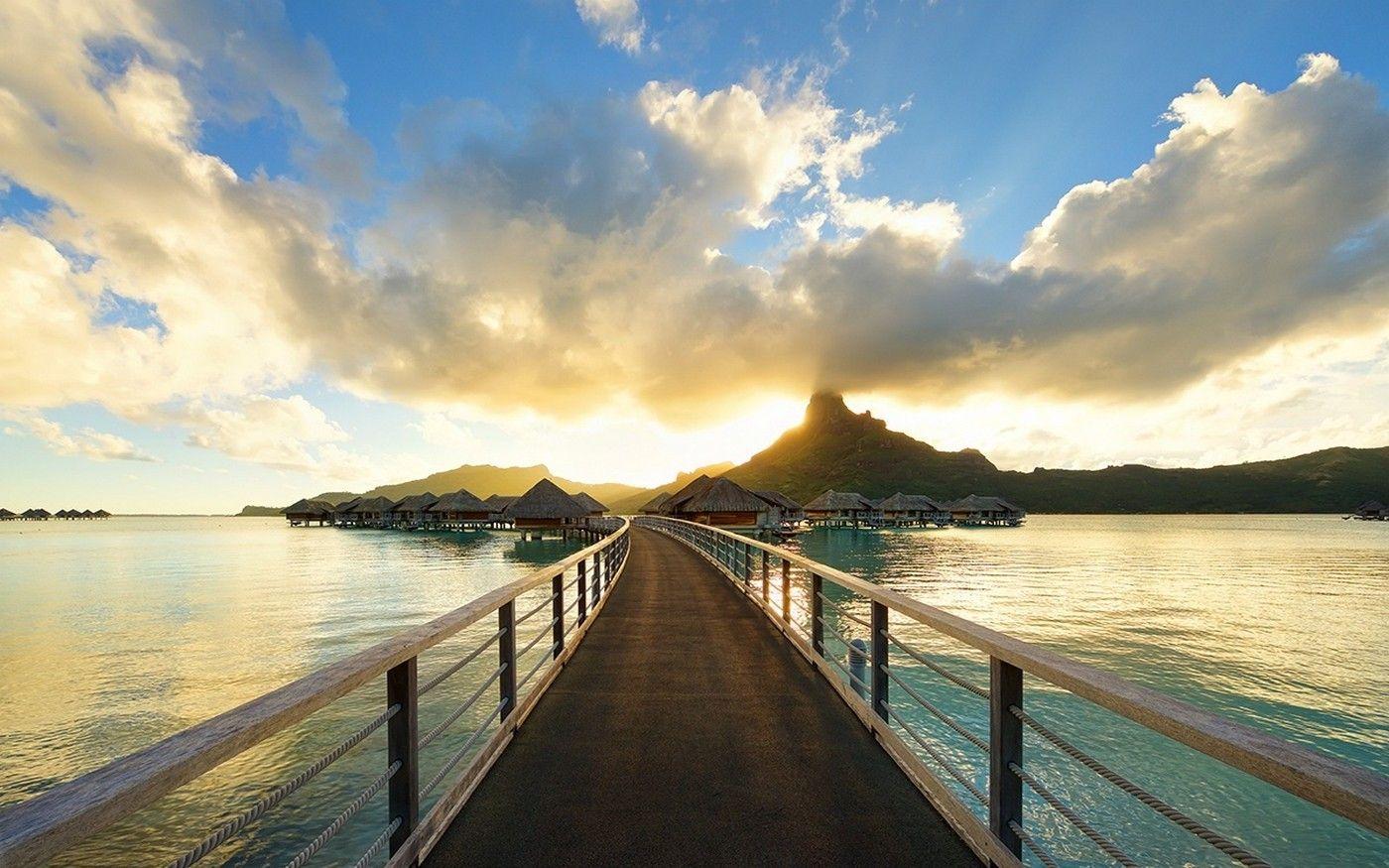 1400x875 nature, Landscape, Beach, Walkway, Resort, Tropical, Sunset