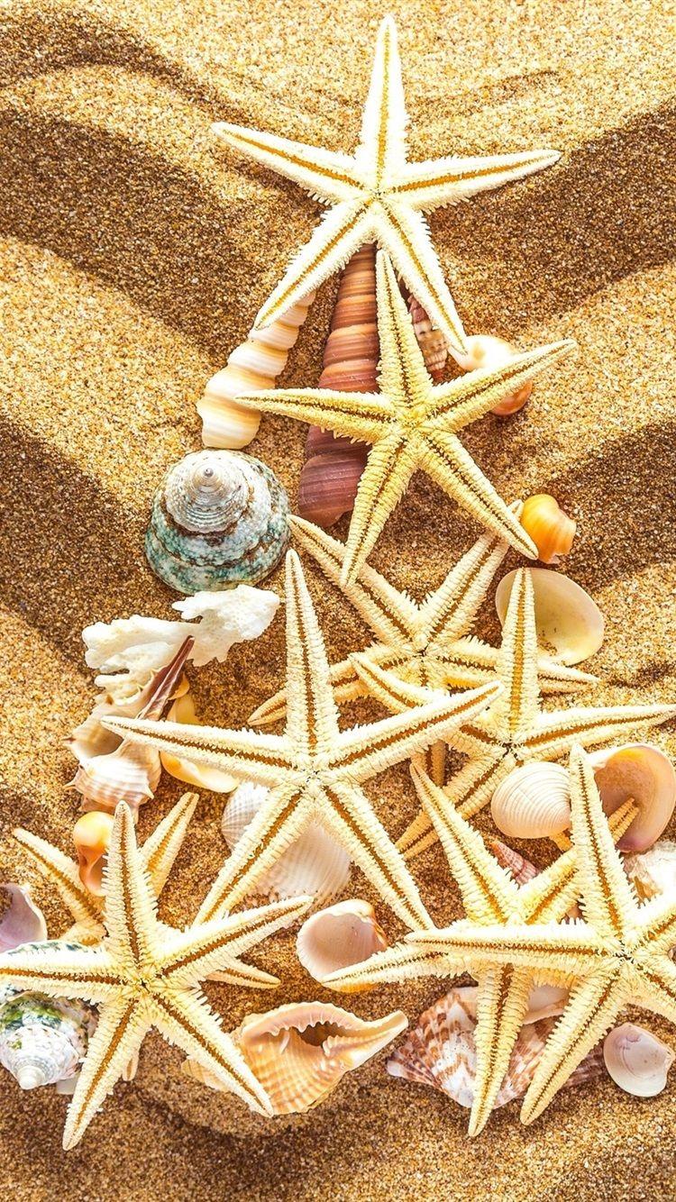 750x1334 Beach, sands, seashells, starfish, Christmas tree 750x1334 iPhone