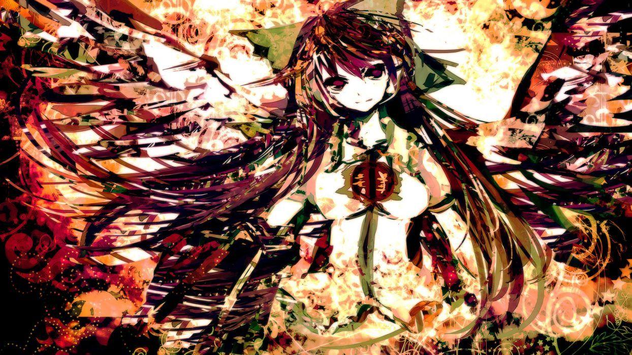 1244x700 Brunettes abstract video games Touhou long hair brown eyes Reiuji