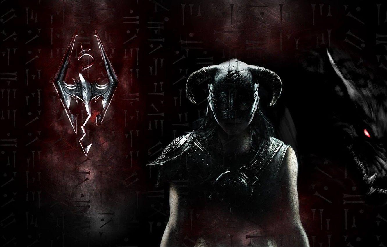 1332x850 Wallpaper blood, logo, game, wolf, dragon, fang, The Elder Scrolls