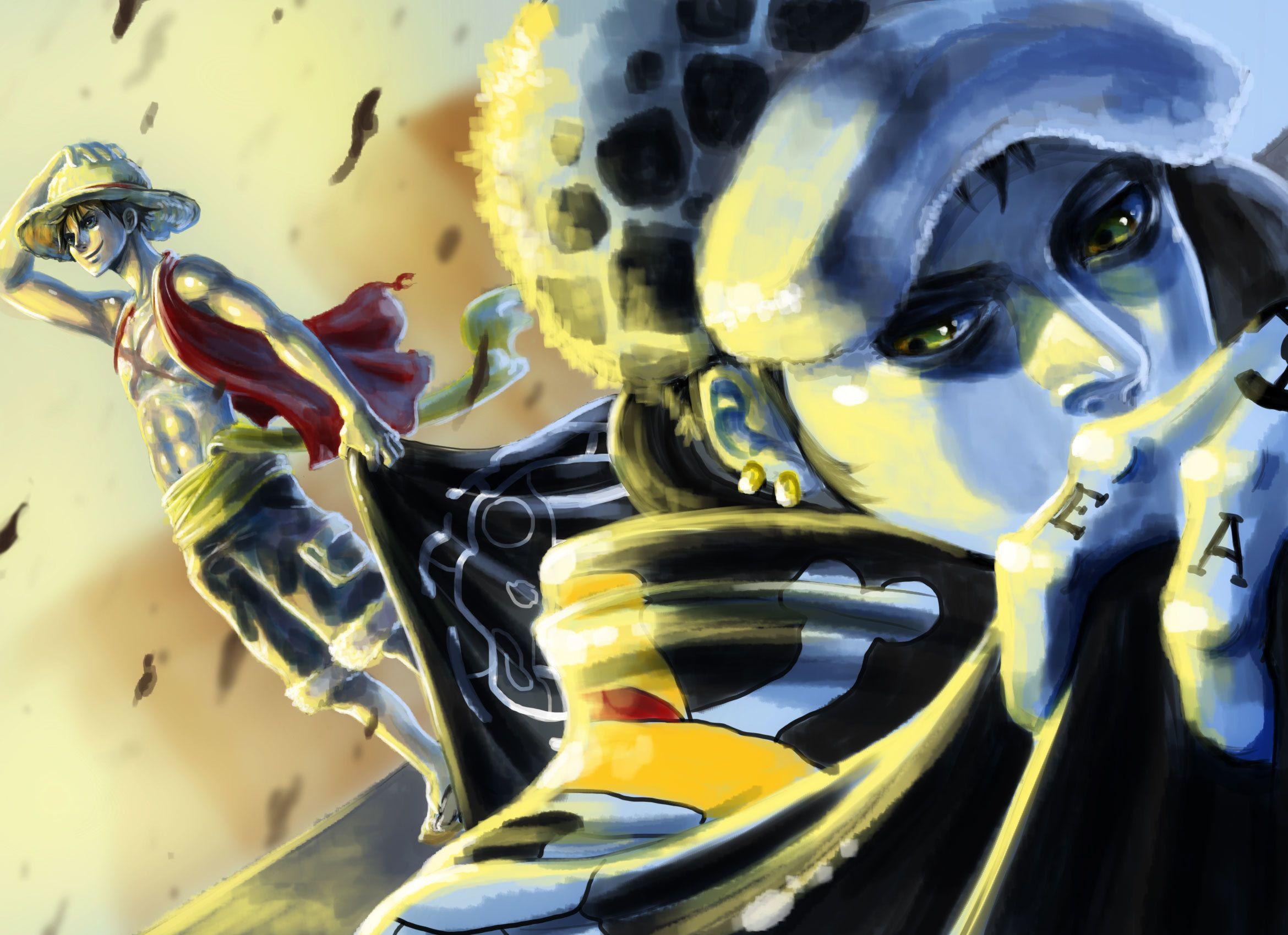 2340x1700 One piece trafalgar law monkey d luffy guys hat wind wallpaper