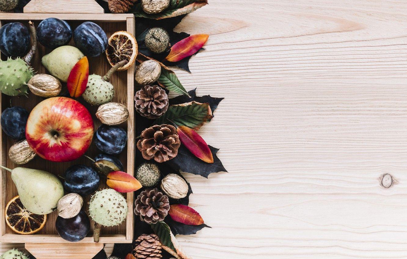 1332x850 Wallpaper autumn, leaves, background, tree, apples, colorful