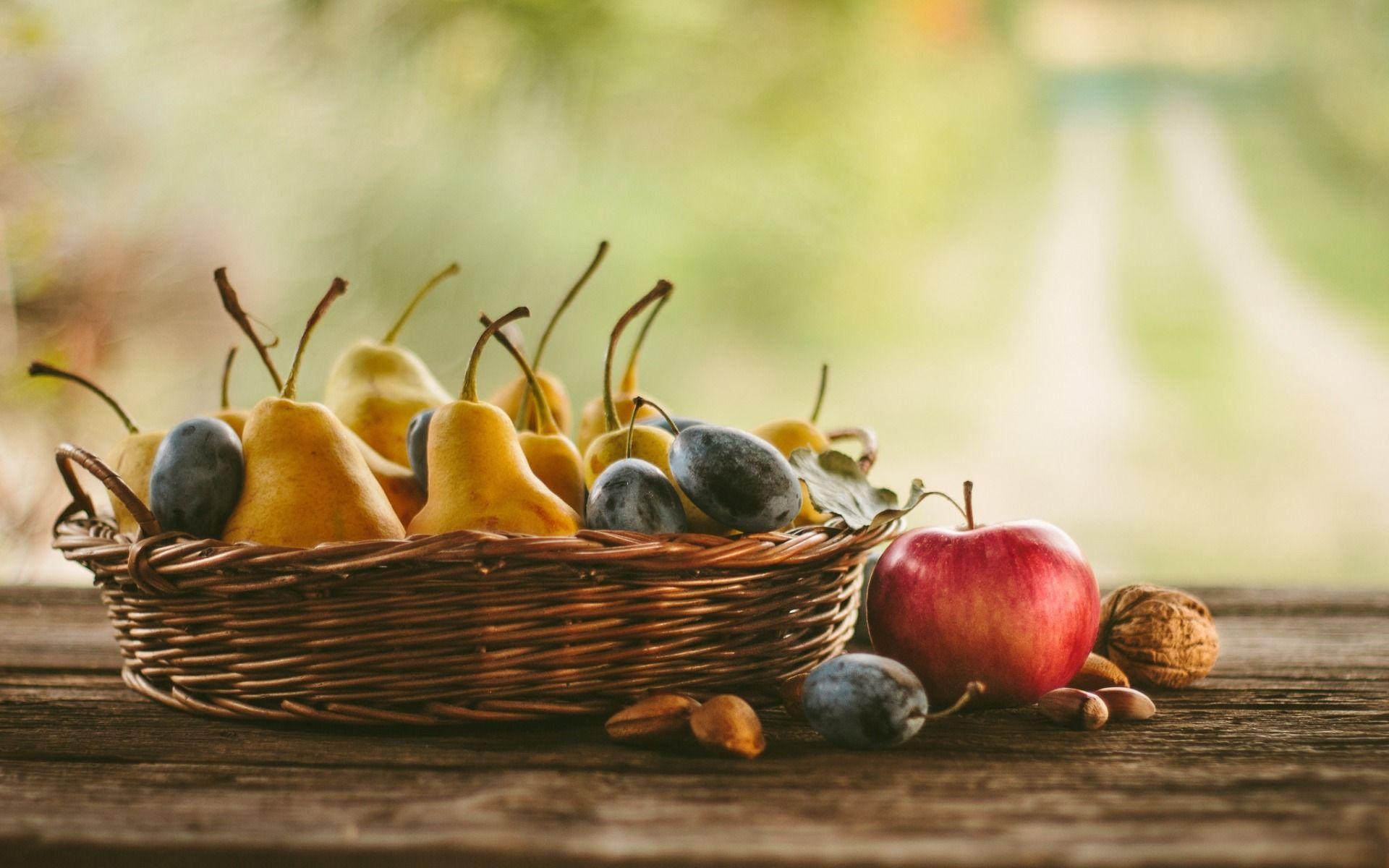 1920x1200 Download wallpaper fruits, pears, apples, plums, autumn harvest